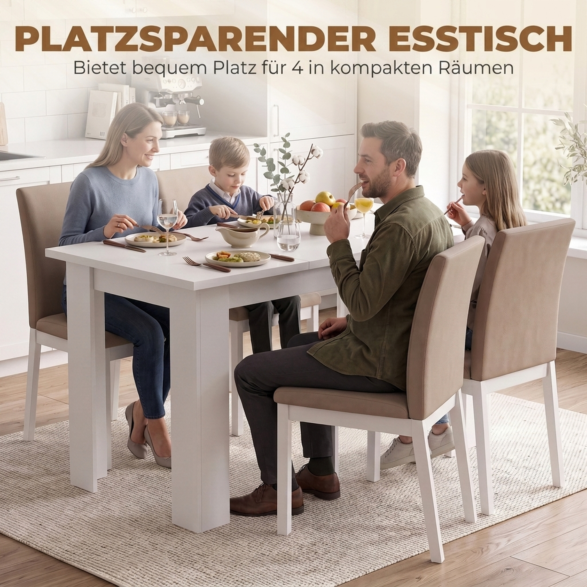 Esstisch mit verstecktem Stauraum, rechteckiger Küchentisch mit Seitenfächern, Weiß
