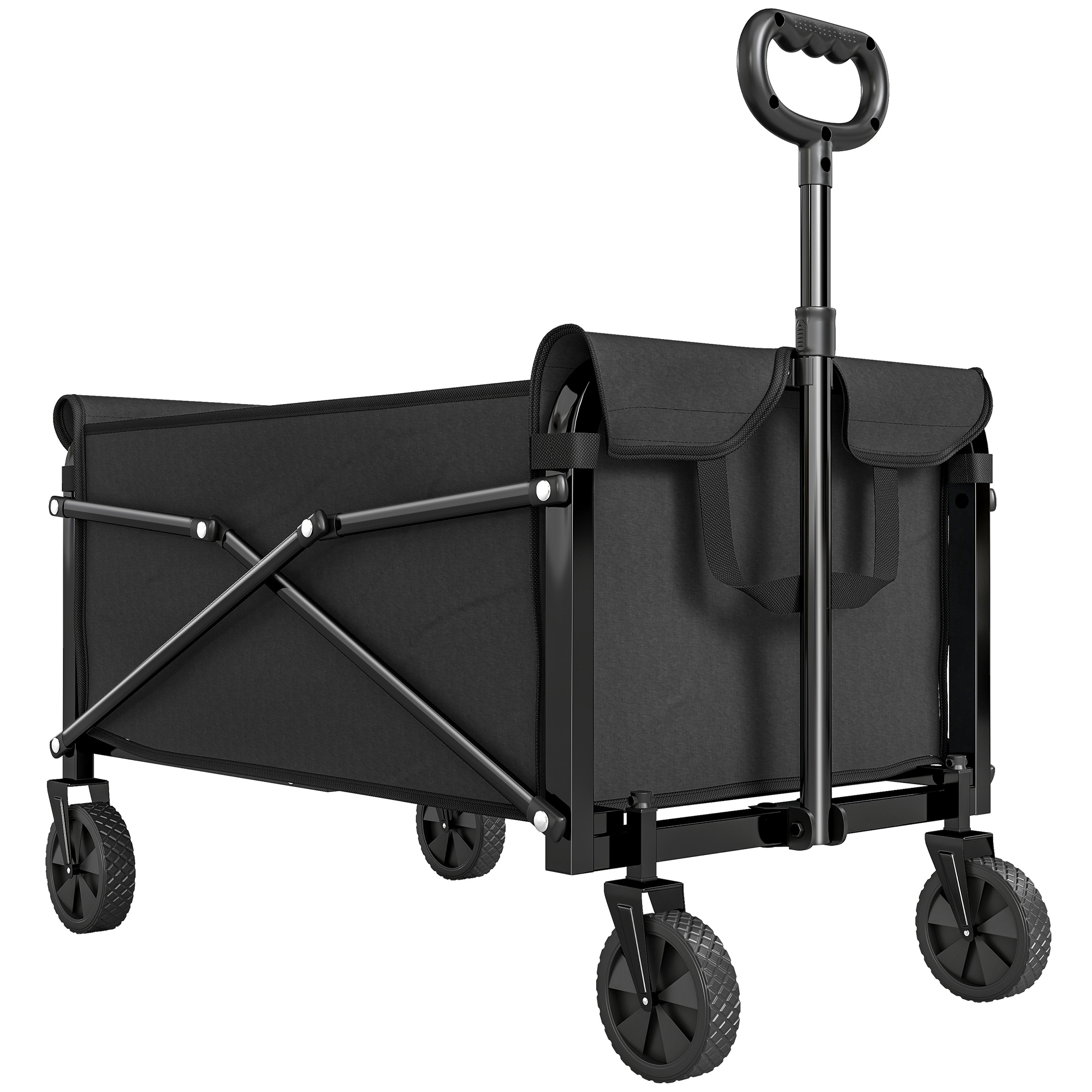 80L Festivalwagen auf Rädern, kompakter faltbarer Gartenwagen mit verstellbarem Griff, Schwarz