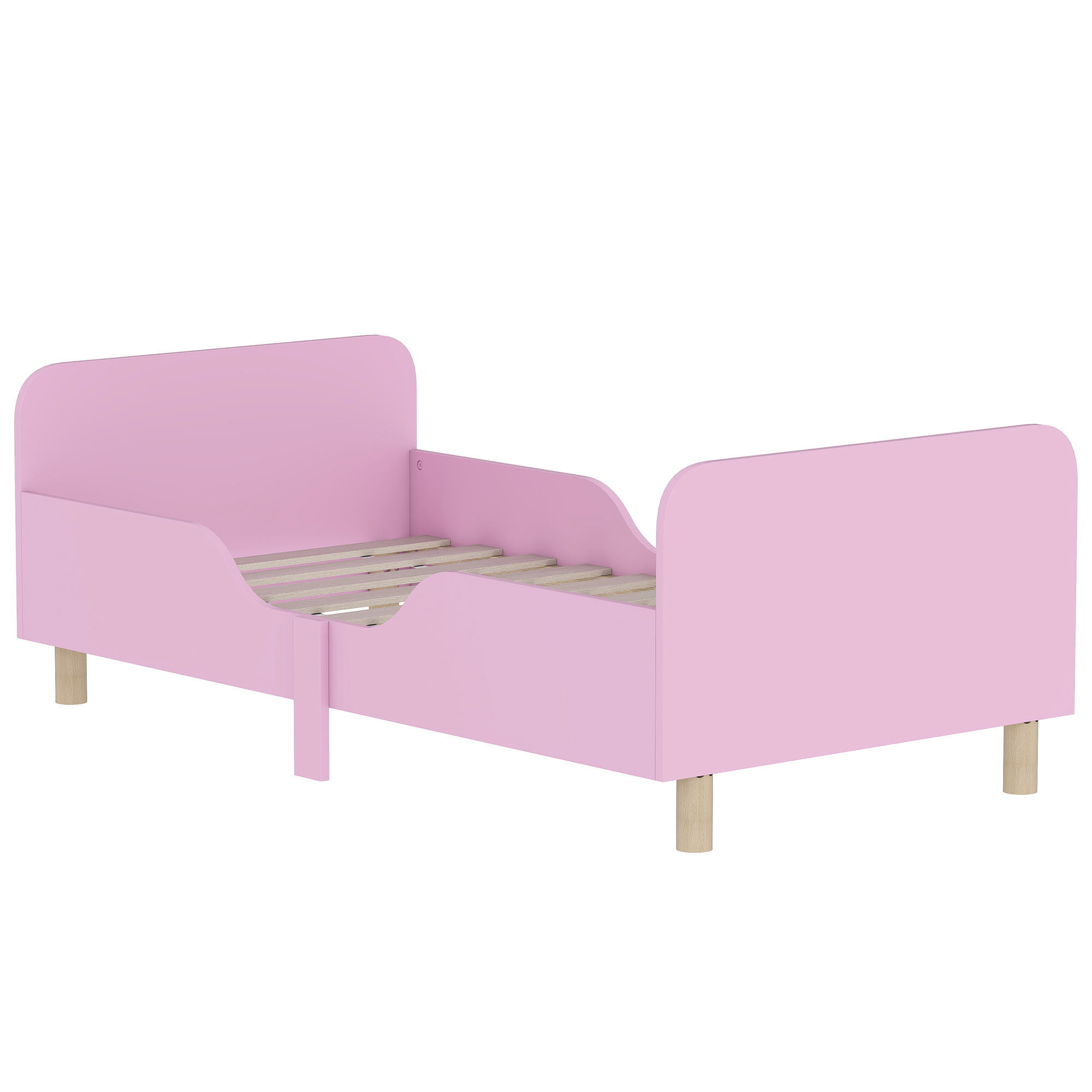 Kinderbettgestell, Einzelbettrahmen für Kinder, Schutzgitter, kleines Bett für Kinderzimmer, MDF, ohne Matratze, Rosa Kinderbettgestell, Einzelbettrahmen für Kinder, Schutzgitter, kleines Bett für Kinderzimmer, MDF, ohne Matratze, Rosa