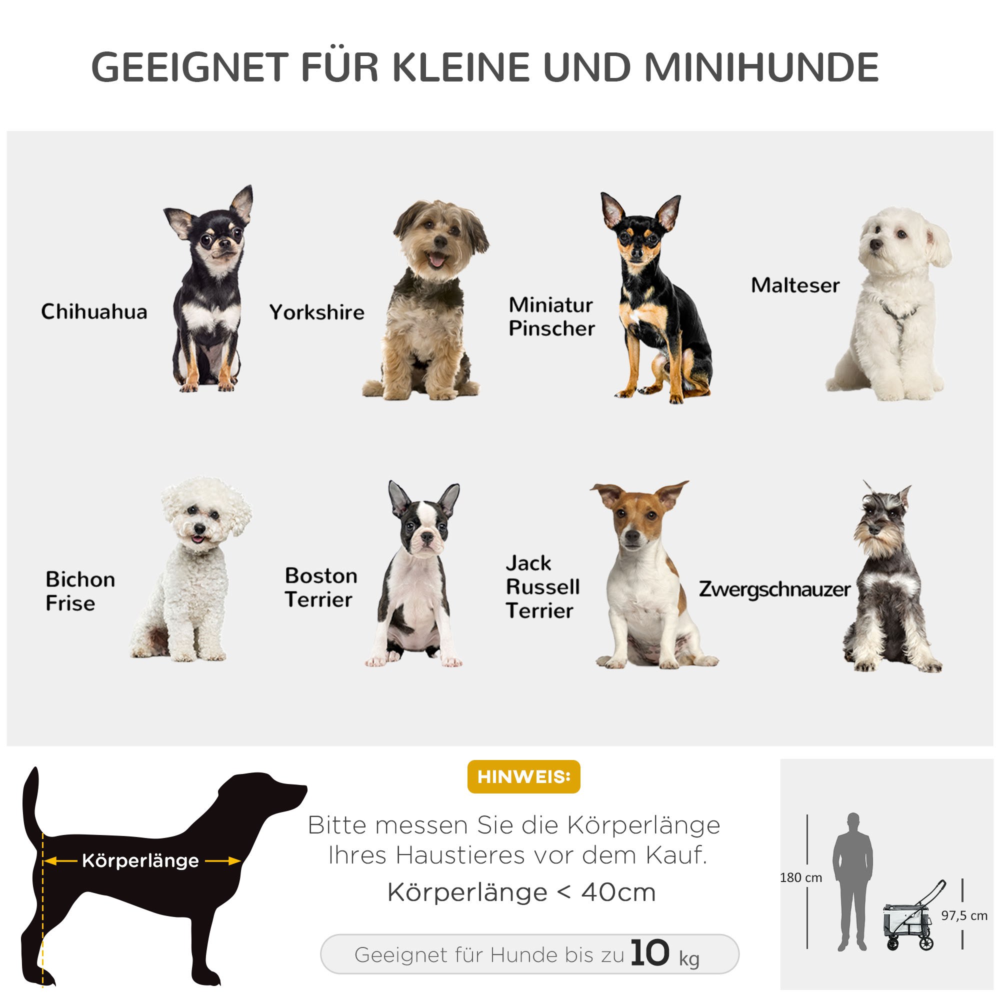 Hundbuggy Haustierbuggy bis 10kg klappbar abnehmbarer Korb 81 x 58 x 97,5 cm Schwarz + Grau + Weiß