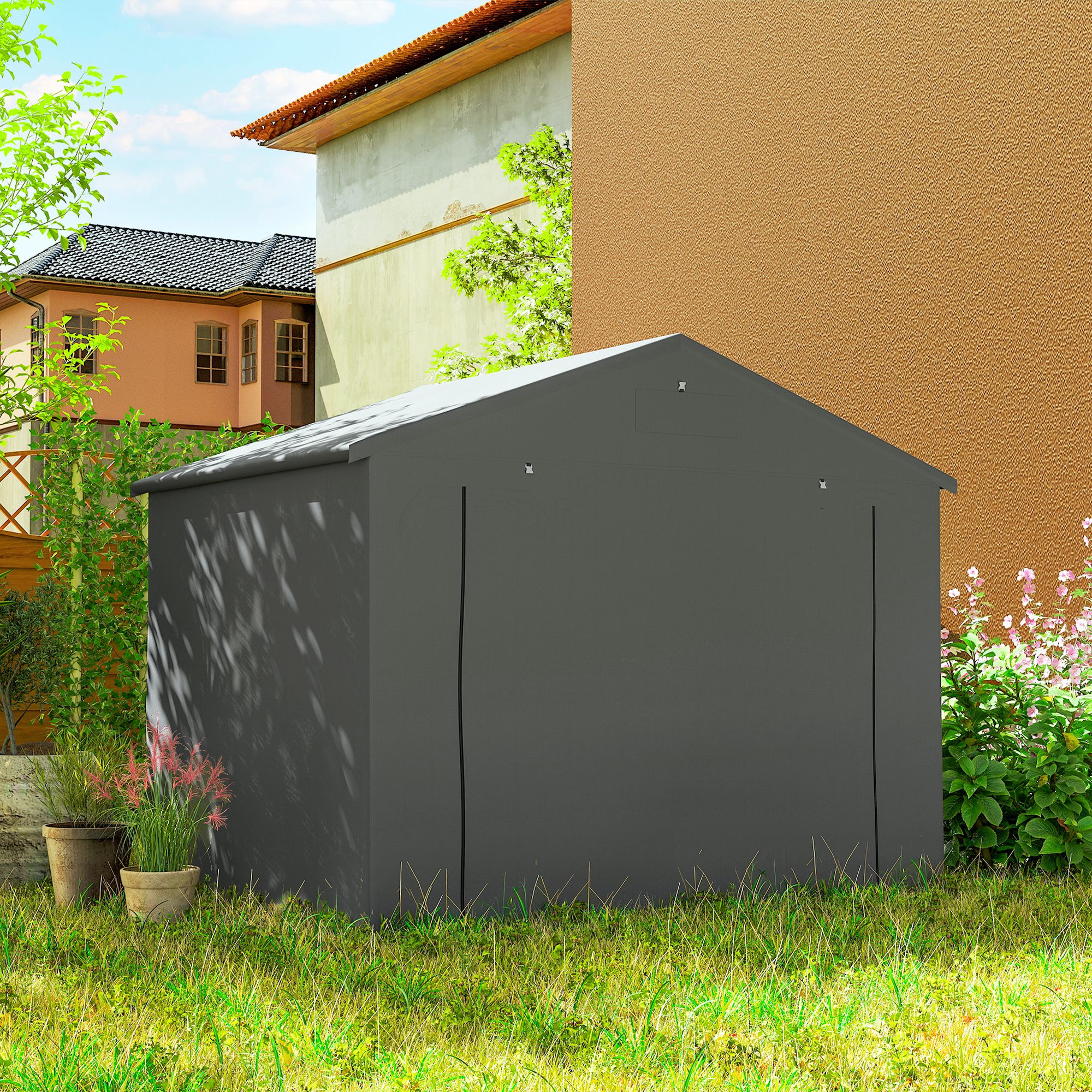 Zeltgarage 2,5x1,8 m Wasserdicht Garagenzelt mit aufrollbarer Reißverschlusstür Belüftungsfenster Dunkelgrau