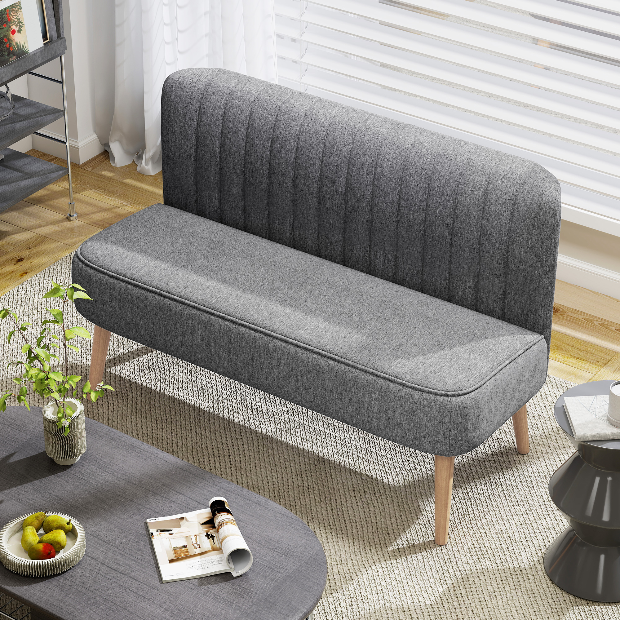Sofa 2 Sitzer, Polstersofa Leinenoptik, Holzrahmen, Für Wohnzimmer Schlafzimmer, 117 cm, Grau