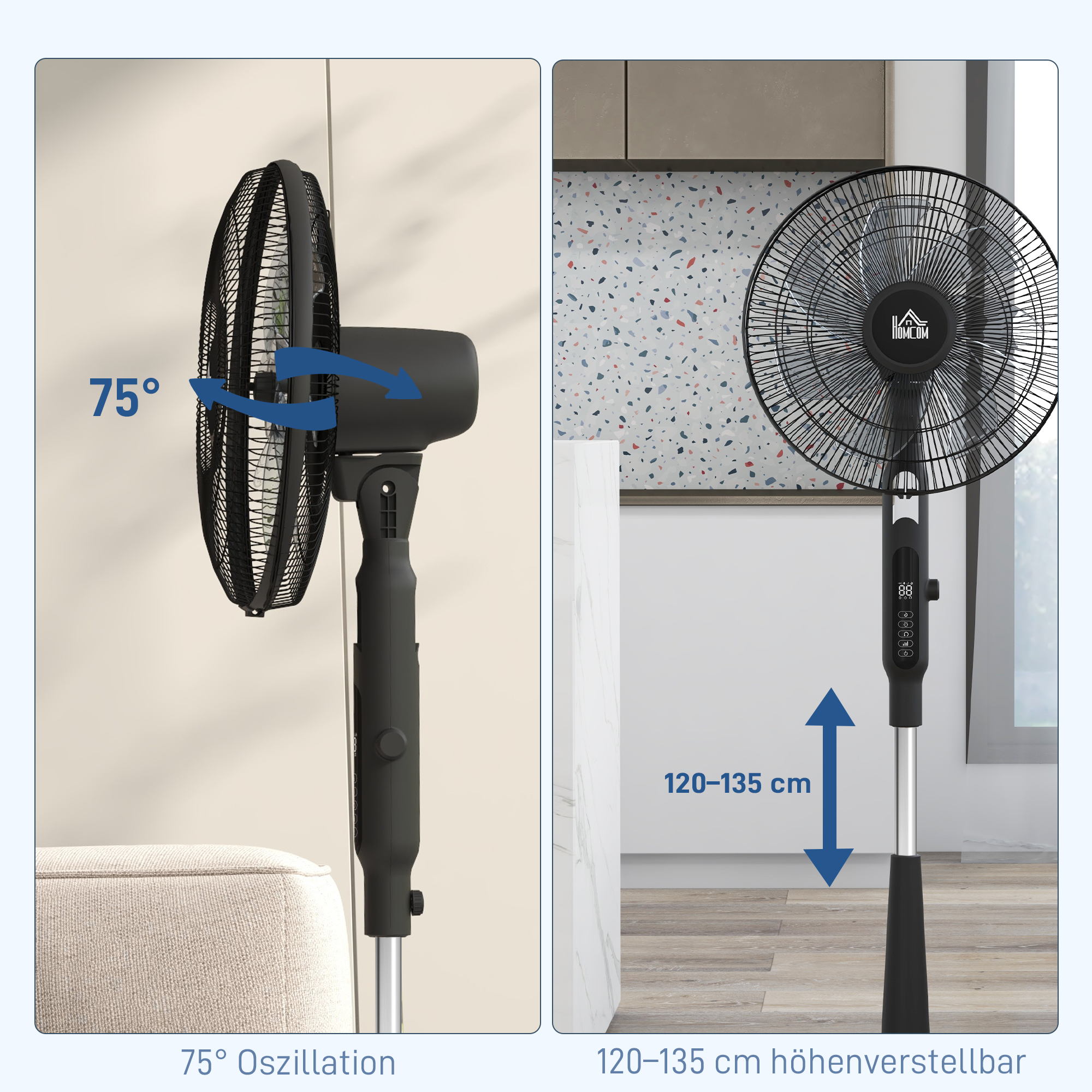 Standventilator leise mit Fernbedienung, 3 Modi, 28 Geschwindigkeiten, Mückenschutz & Oszillation, Schwarz