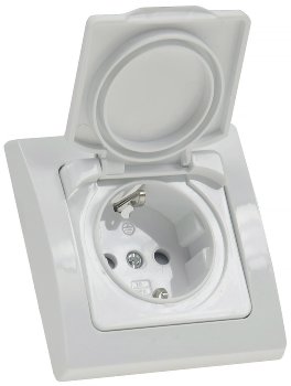 DELPHI Schutzkontakt-Steckdose IP44 / 250V~/ 16A, inkl. Rahmen, UP, weiß