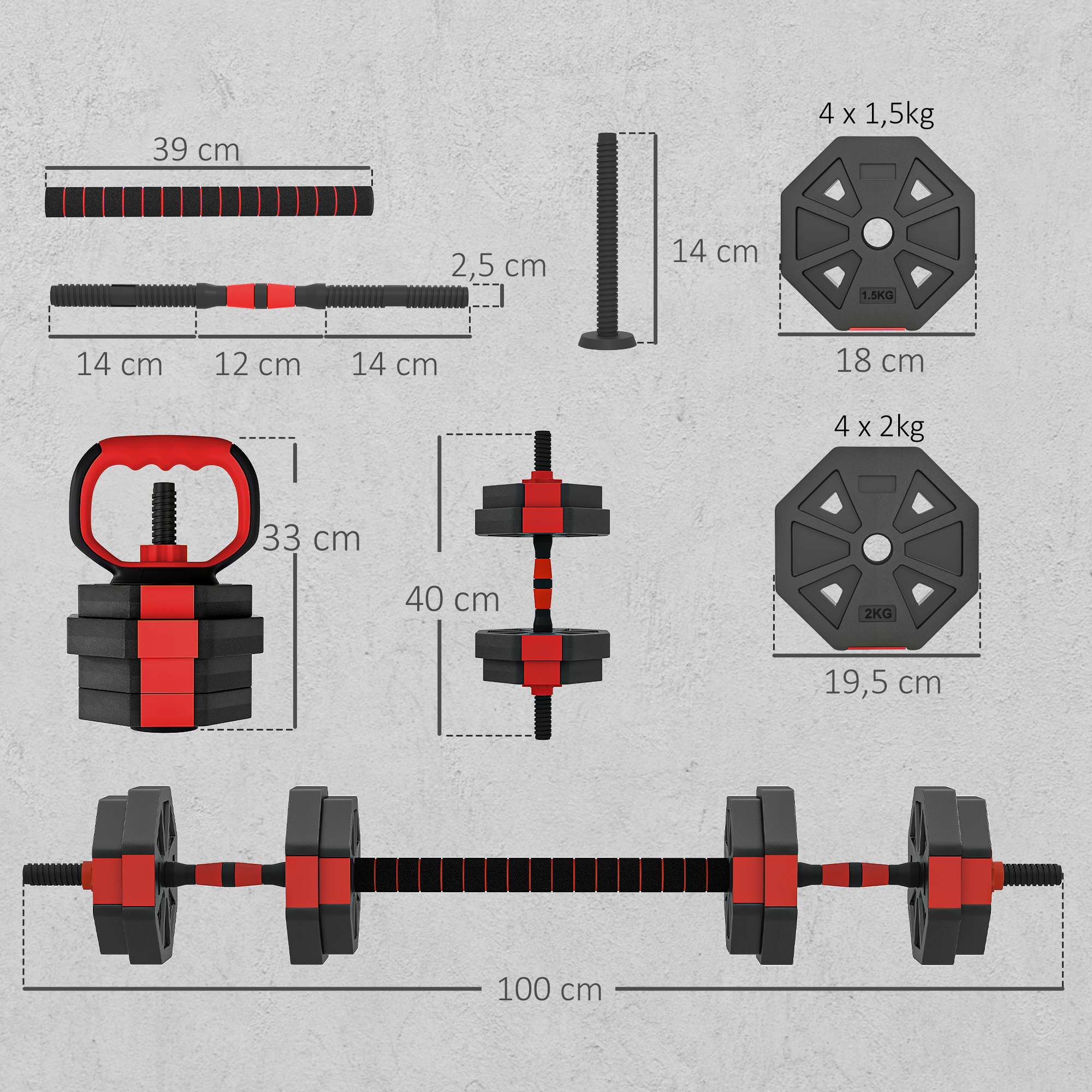 4-in-1 Hantelset Kurzhantel Set Kurzhanteln Langhanteln verstellbar 15 KG für Krafttraining Zuhause