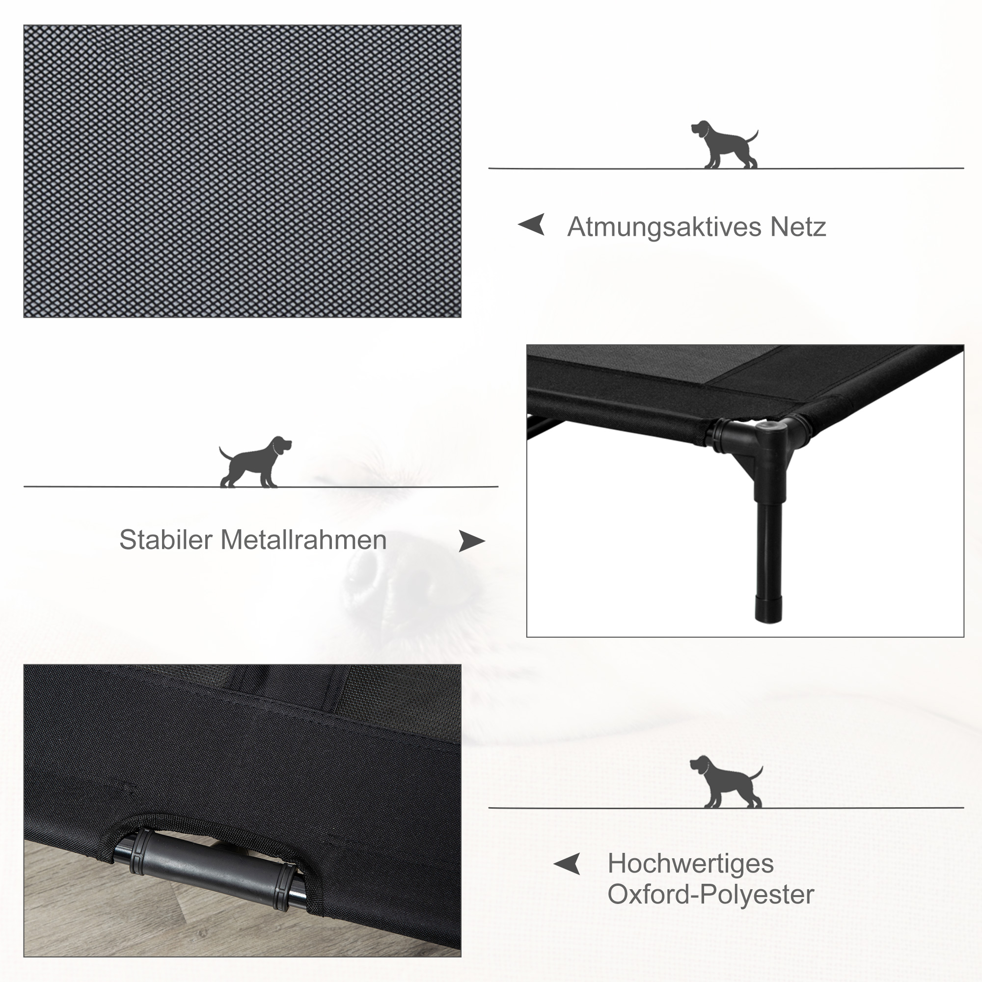 Hundebett, Outdoor-Hundebett, klappbar, atmungsaktiv, Schwarz