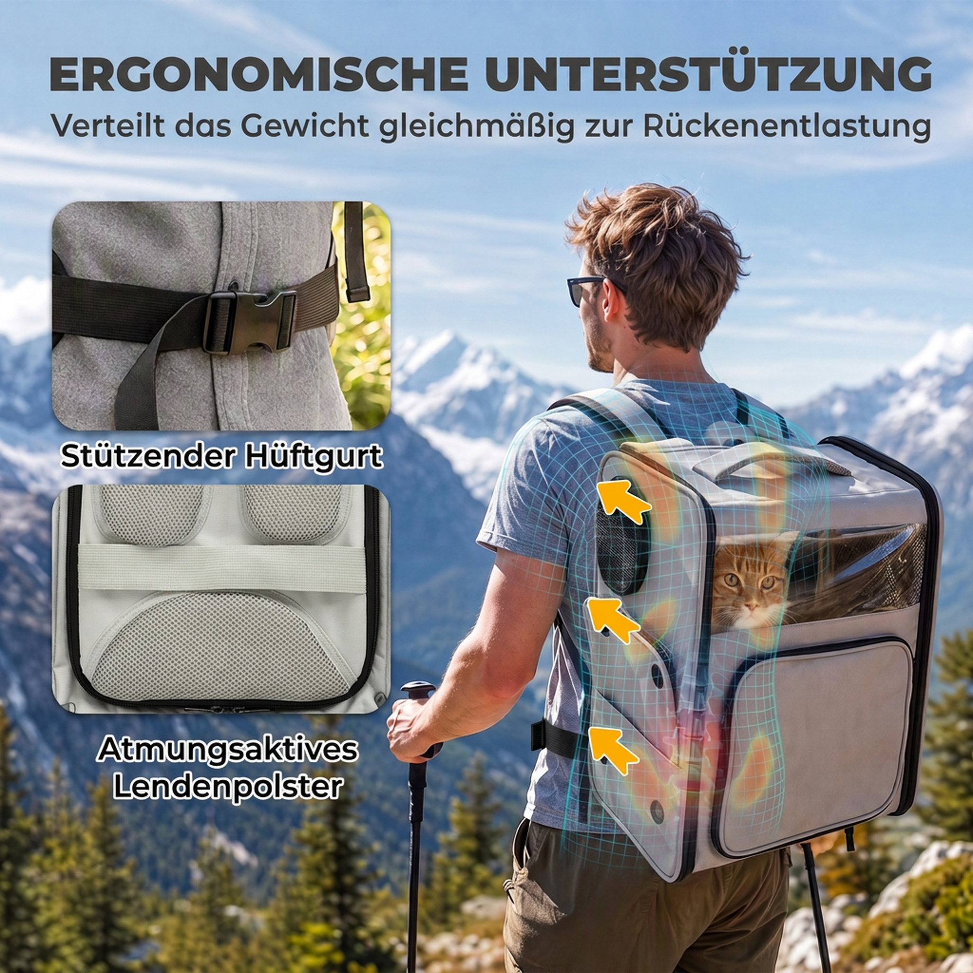Hunderucksack 2 in 1 faltbare Transporttasche mit Rollen Rückenstütze Mesh-Fenstern Seitentasche bis 5 kg
