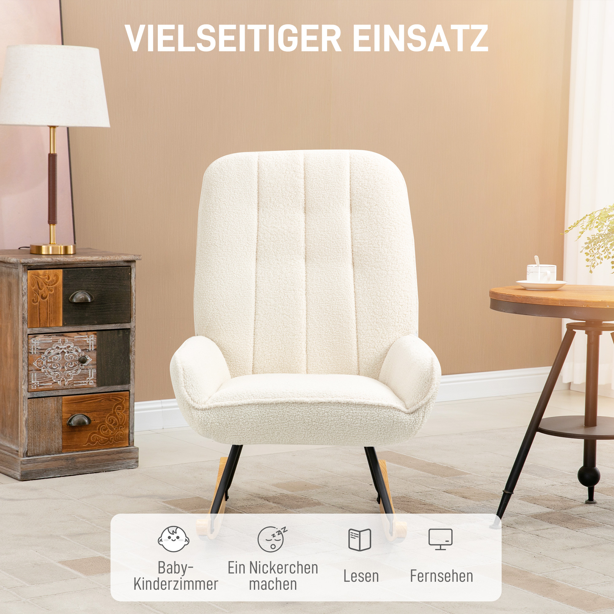 Schaukelstuhl mit Sherpa-Vlies 63 cm x 95cm x 97 cm Natur+ Creme