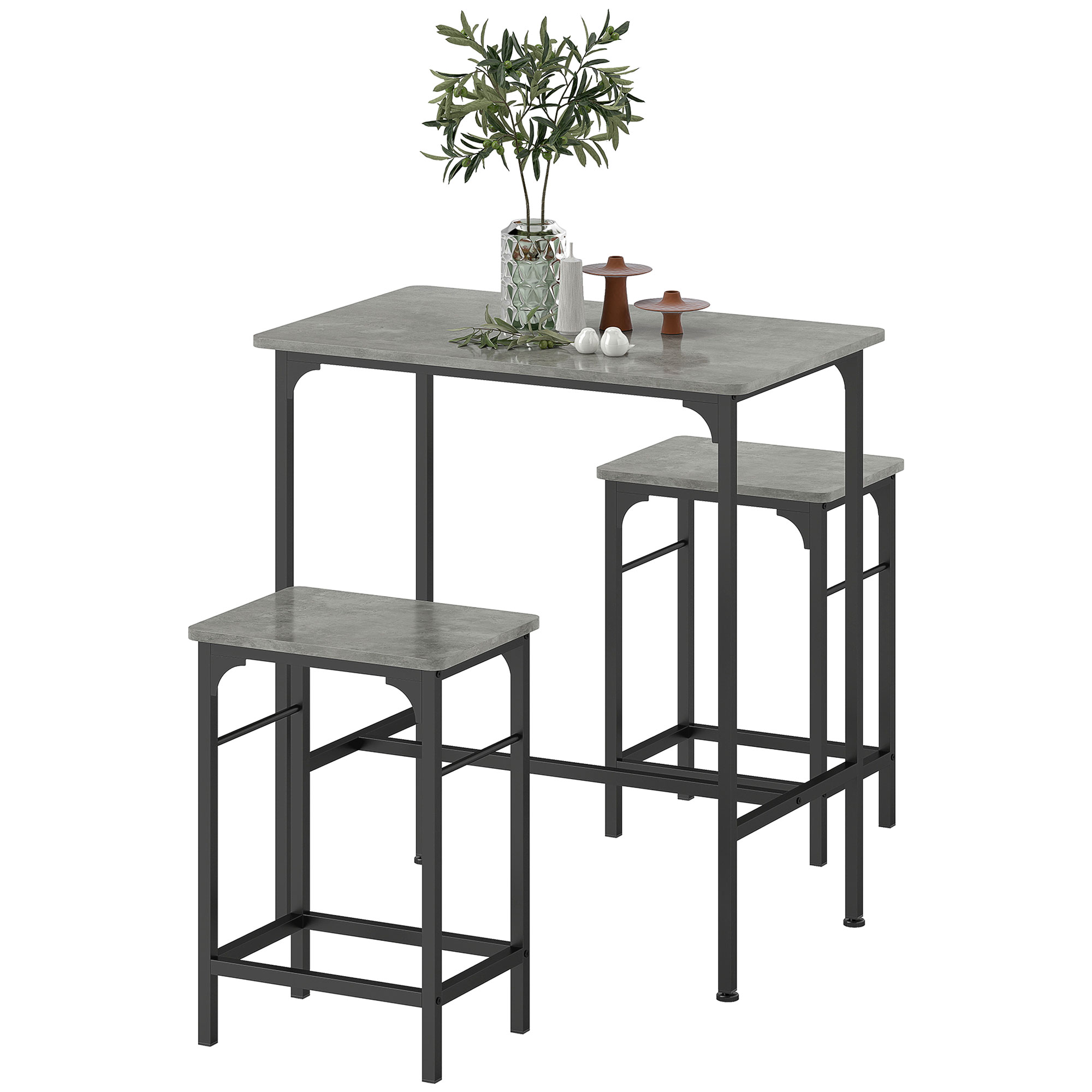 Bartisch Set Bartisch mit Barhocker-Set Esstisch mit 2 Stühlen mit Rutschfestem Fußpolster Grau Bartisch Set Bartisch mit Barhocker-Set Esstisch mit 2 Stühlen mit Rutschfestem Fußpolster Grau