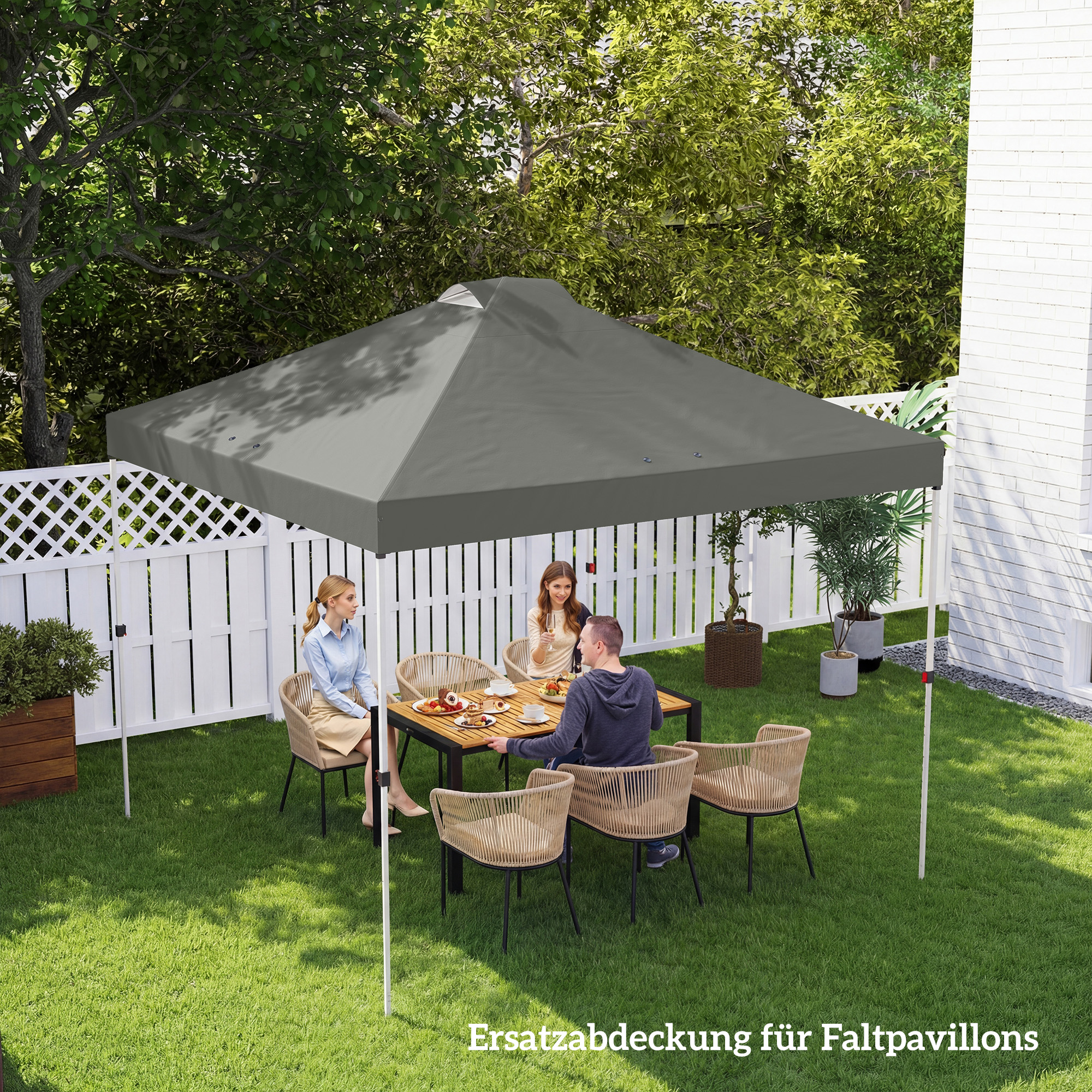 Pavillon-Dach Ersatz UV50+ wasserfest mit 8 Abflusslöchern 3 x 3 m, Hellgrau