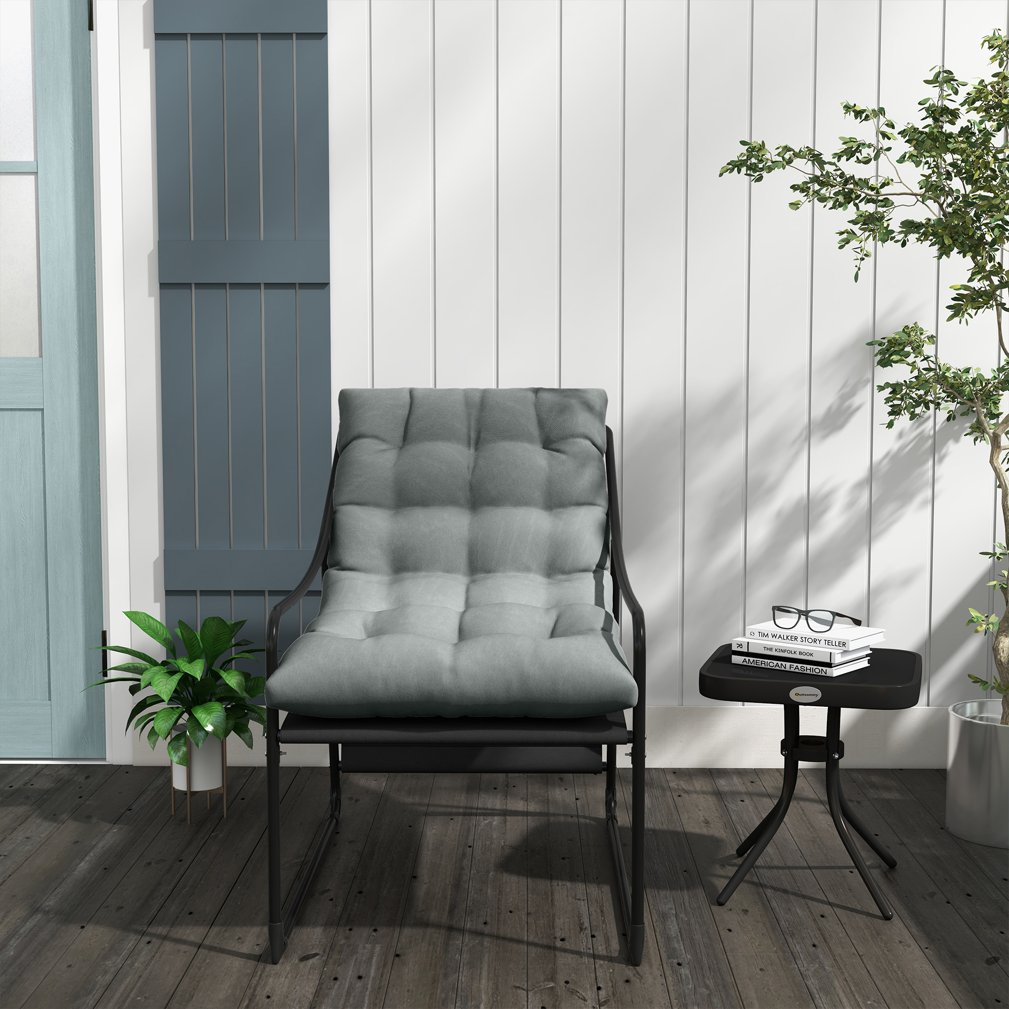 Outdoor Lounge, dicke Polsterung, rostfreier Stahlrahmen, 62B x 110T x 88H cm, Grau/Schwarz