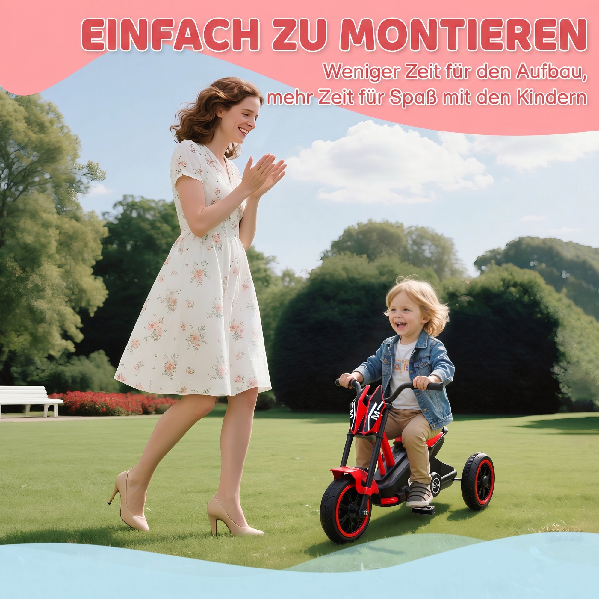 Dreirad, Kinderfahrrad, Laufrad, Kinderrad mit Pedal, Lauffahrrad für Kinder 18-36 Monaten, Stahl, 79x44x50 cm, Rot