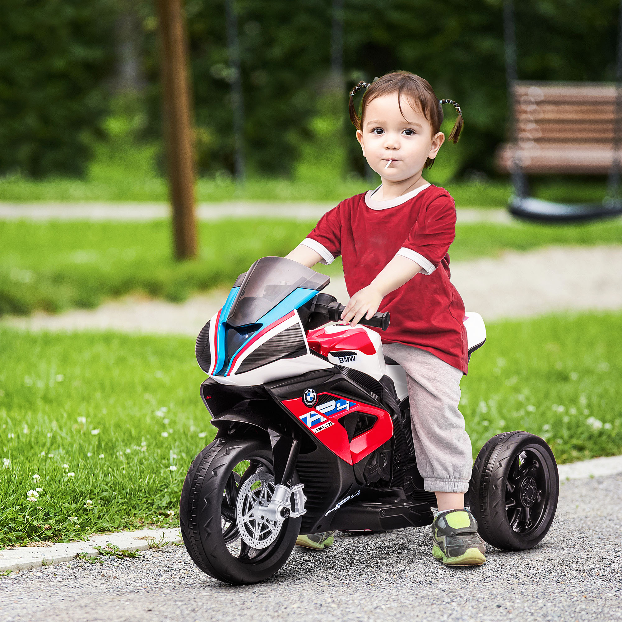 Kindermotorrad, Elektromotorrad, Scheinwerfer, 3 Musikmodi, für Kinder 1,5-5 Jahre, Rot, 82,5 x 42 x 54cm