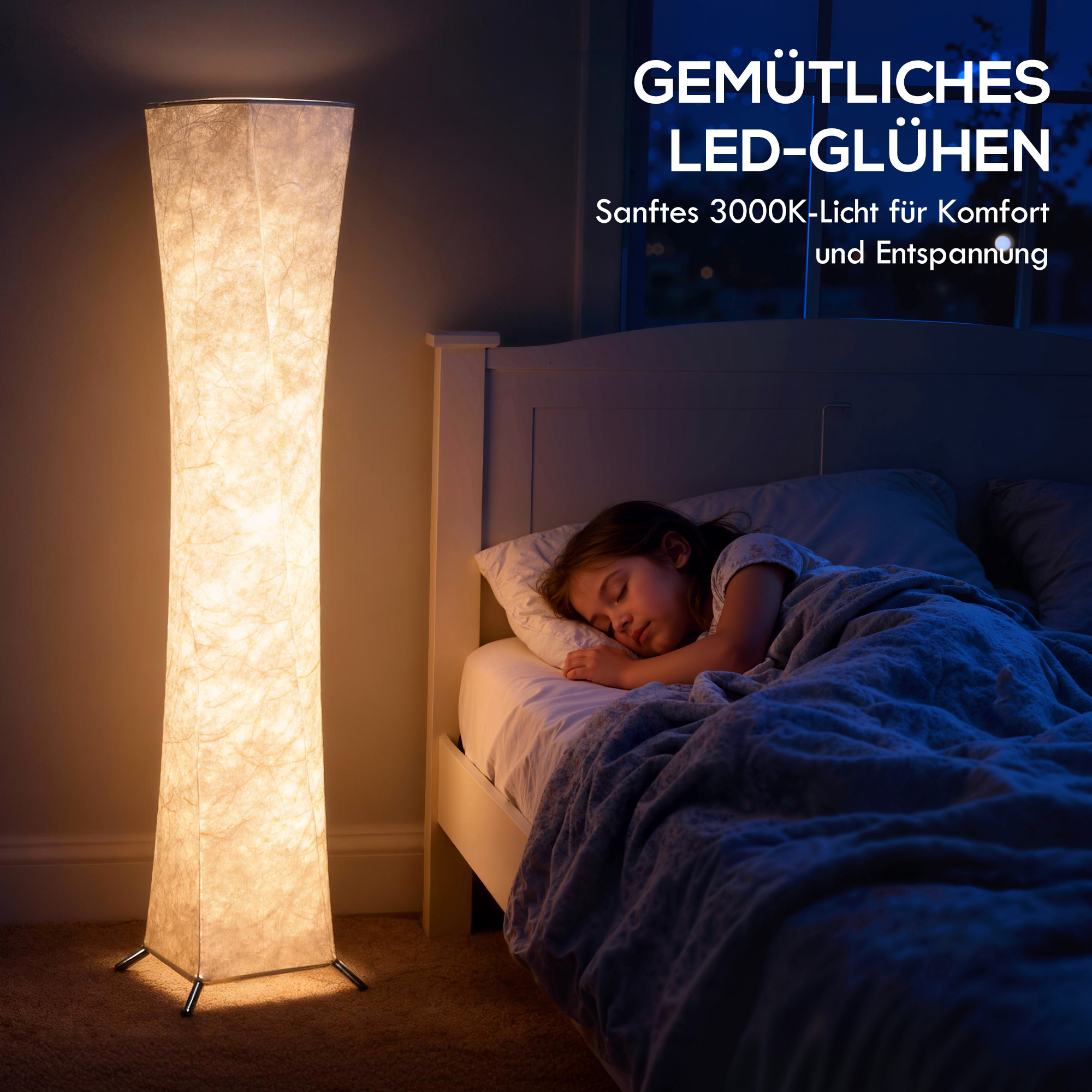 Stehlampe mit Papierschirm, Fußschalter, 3 Helligkeitsstufen, Weiß