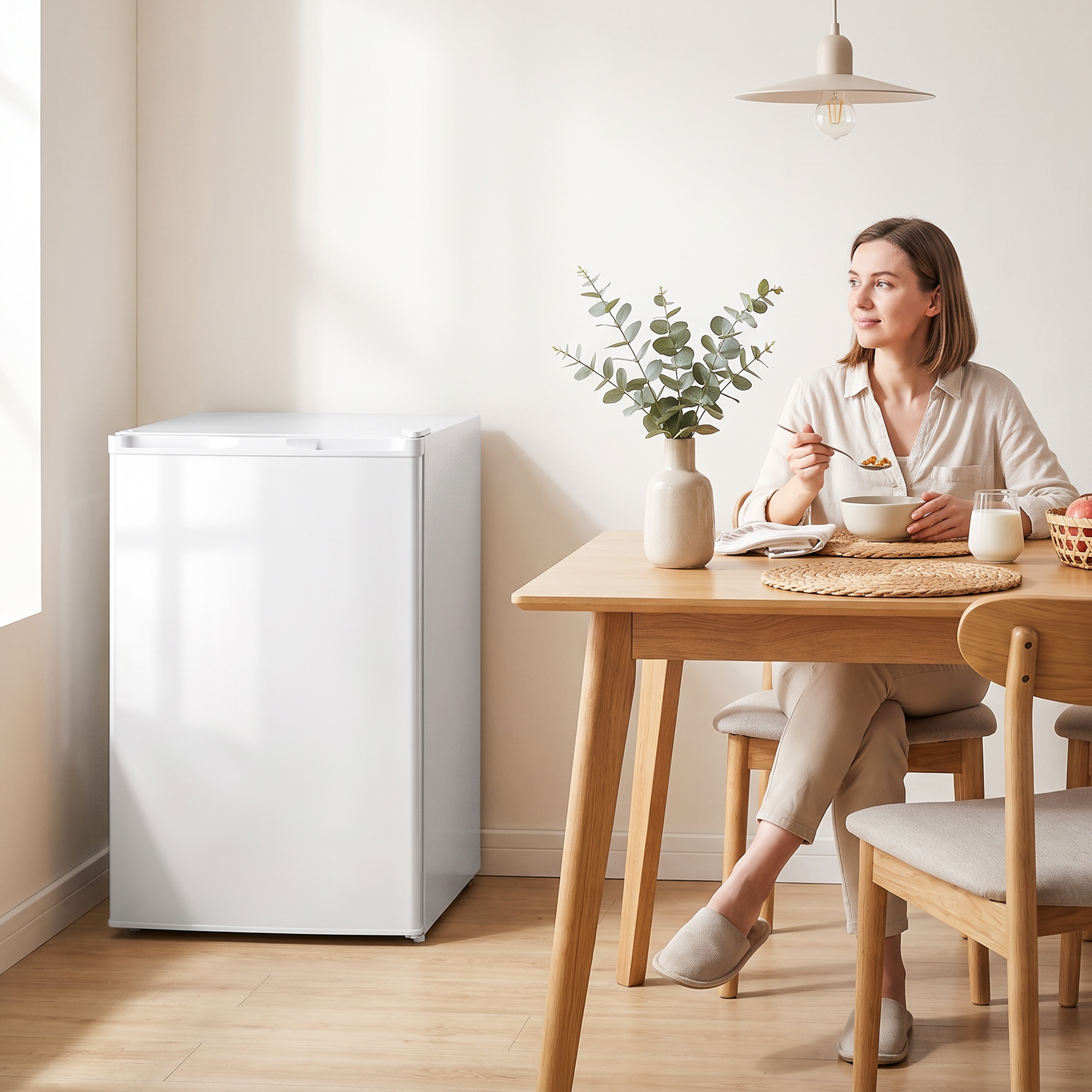 Mini-Gefrierschrank 85 L, kompakter Stand-Gefrierschrank mit wechselbarem Türanschlag und einstellbarer Temperatur, Weiß