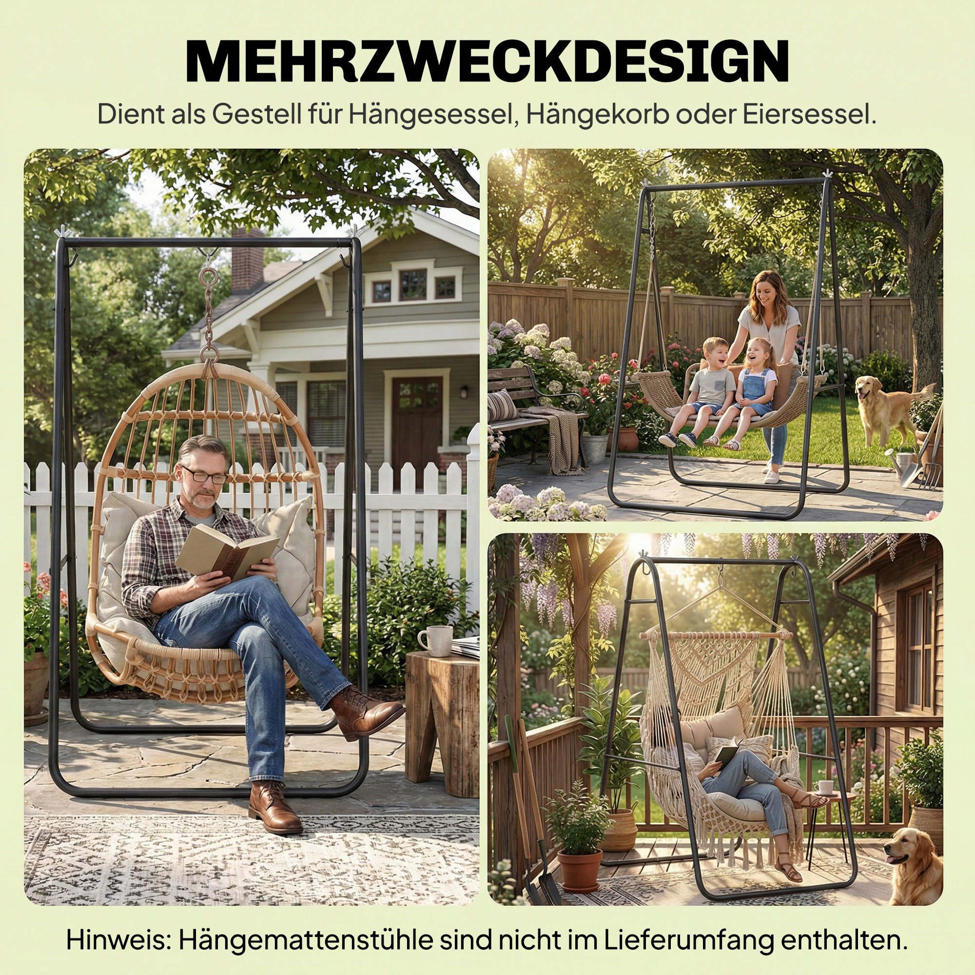 Hängesessel-Ständer, 150 kg Tragkraft, für drinnen und draußen, Schwarz
