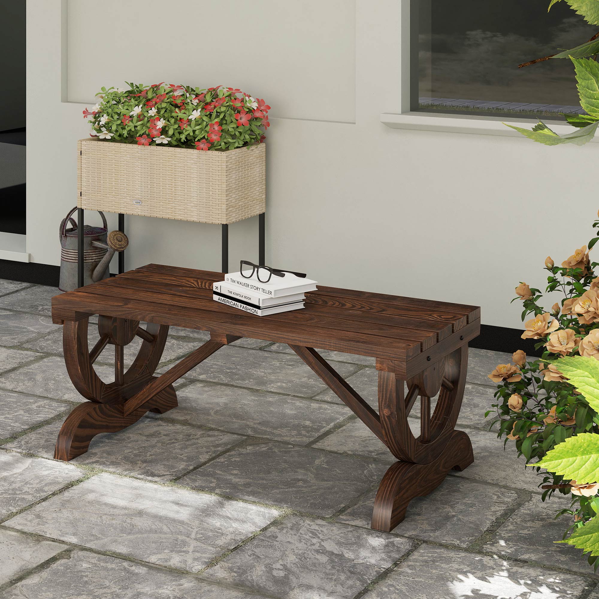 Gartenbank Holz Wetterfest Sitzbank Gartenmöbel Rustikale Bank Natur 98 x 50 x 39,5 cm