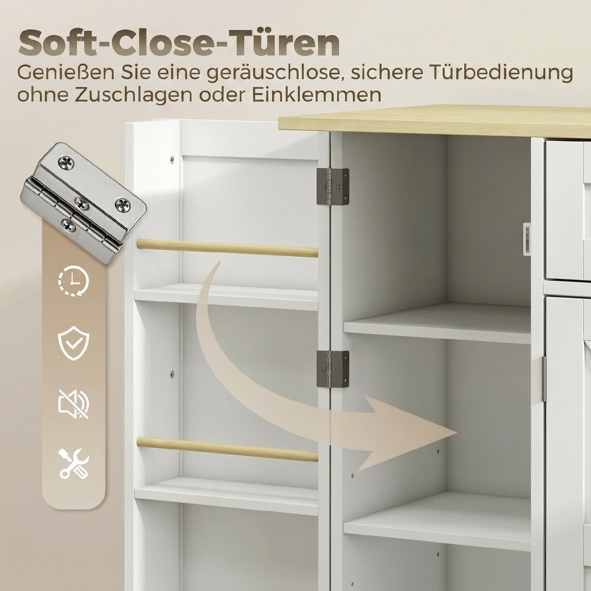 Sideboard, Landhausstil Küchenschrank mit Schiebetüren, 1 Schublade, 2 verstellbaren Einlegeböden, Türregalen