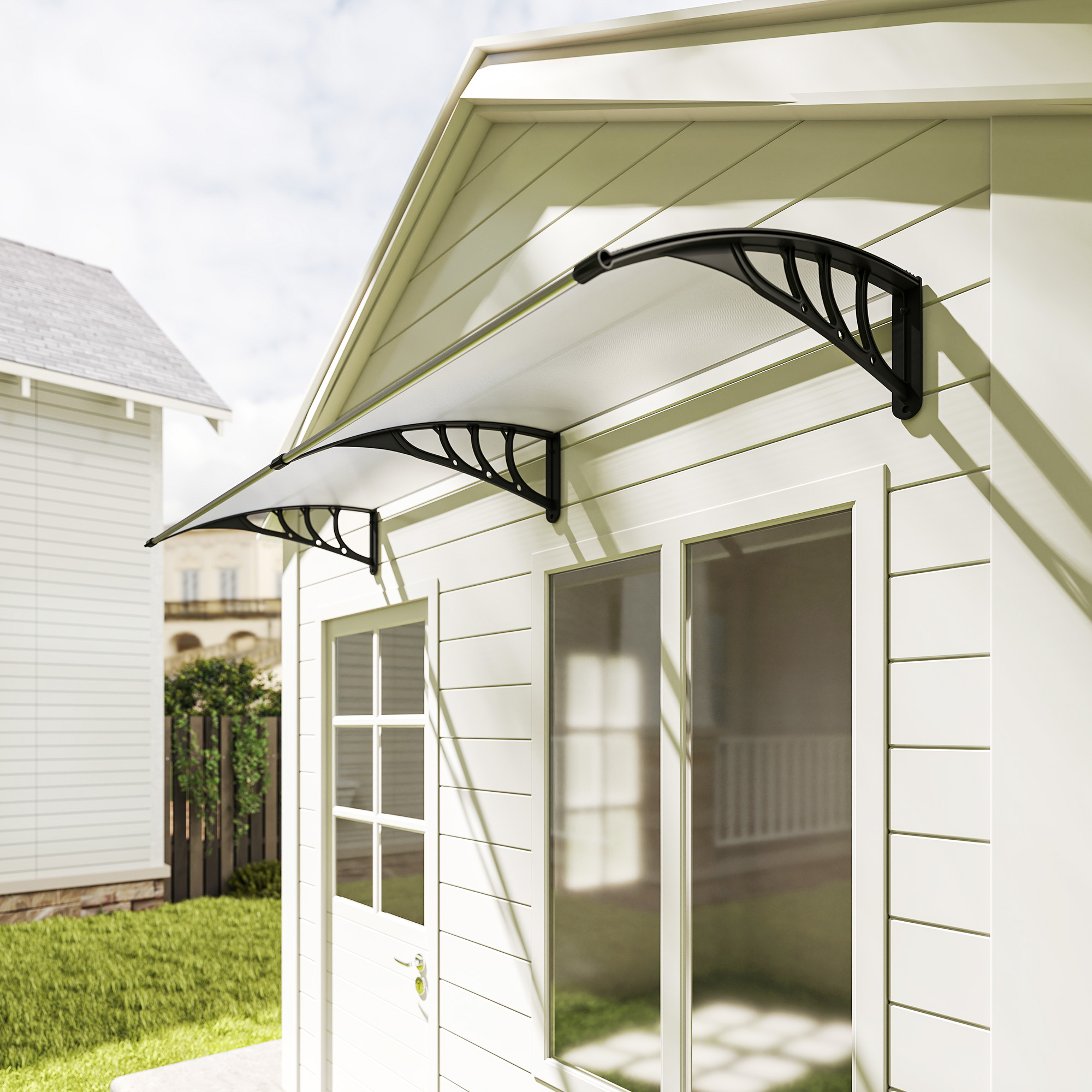 Pultvordach Vordach für Haustür 75x195x23 cm Überdachung 5mm Polycarbonat Sonnenschutz Regenschutz für draußen Alu Transparent