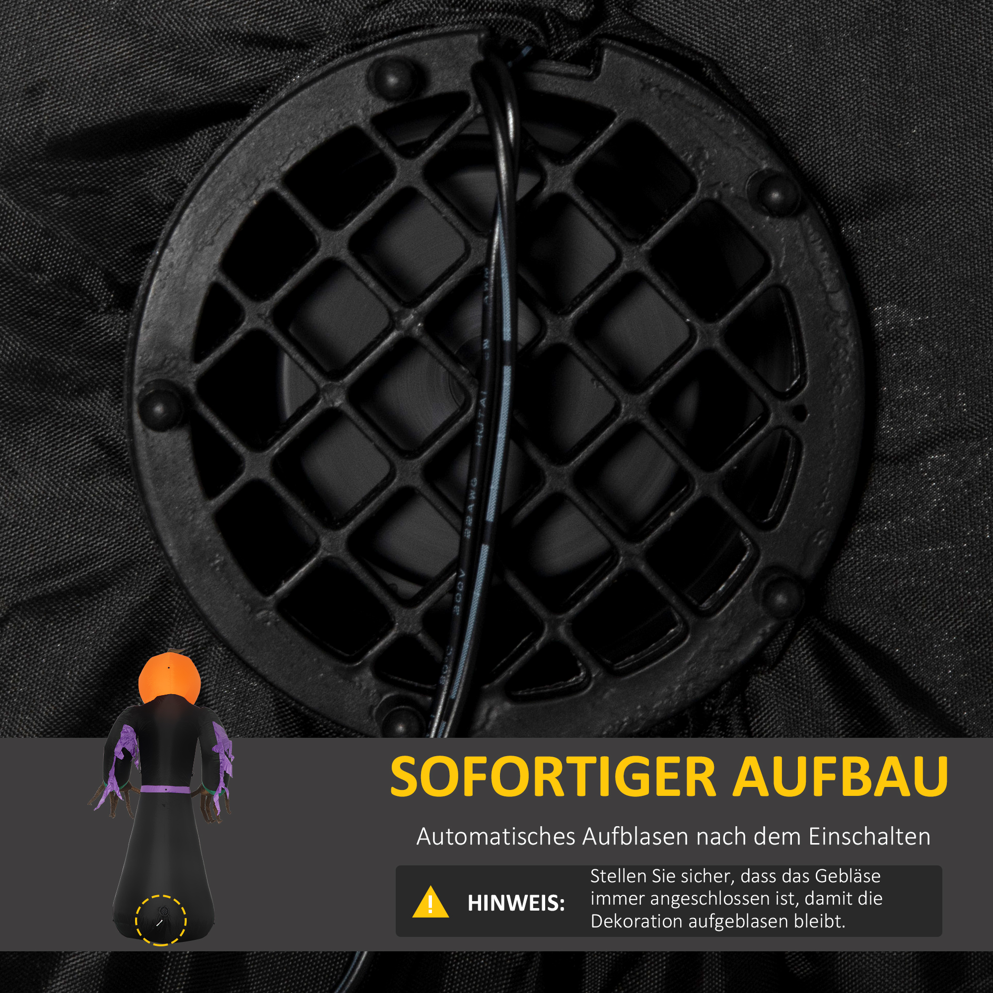 210 cm, aufblasbar, Kürbisgeist, Halloween Horror Deko mit LED Beleuchtung, Halloween-Dekoration, Wasserdichte Luftfigur, Polyester, für Indoor, Outdoor