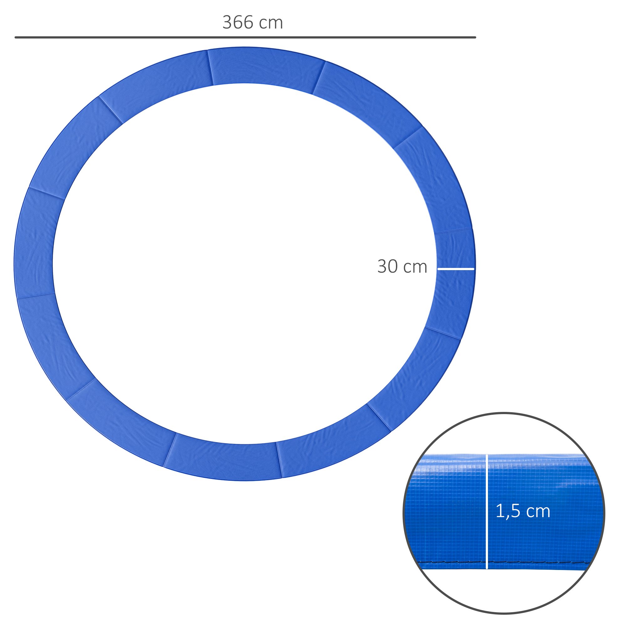 Trampolin Randabdeckung Ø366cm cm breit, Reißfest UV-resistent Federabdeckung, Wasserabweisend, Trampolinzubehör Randschutz Sicherheitsnetz Ersatzteile für Gartentrampoline, Blau