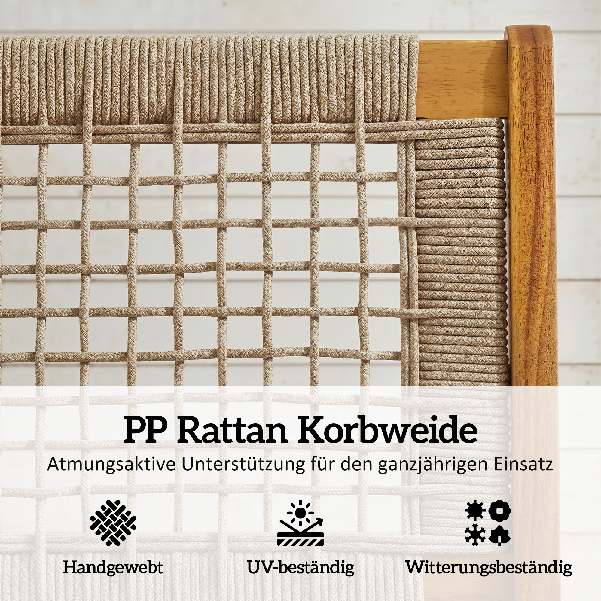 Gartensessel mit Hocker 2-teilig FSC Akazienholz Outdoor Loungesessel mit Rattan-Sitz Boho-Stil verstellbare Füße