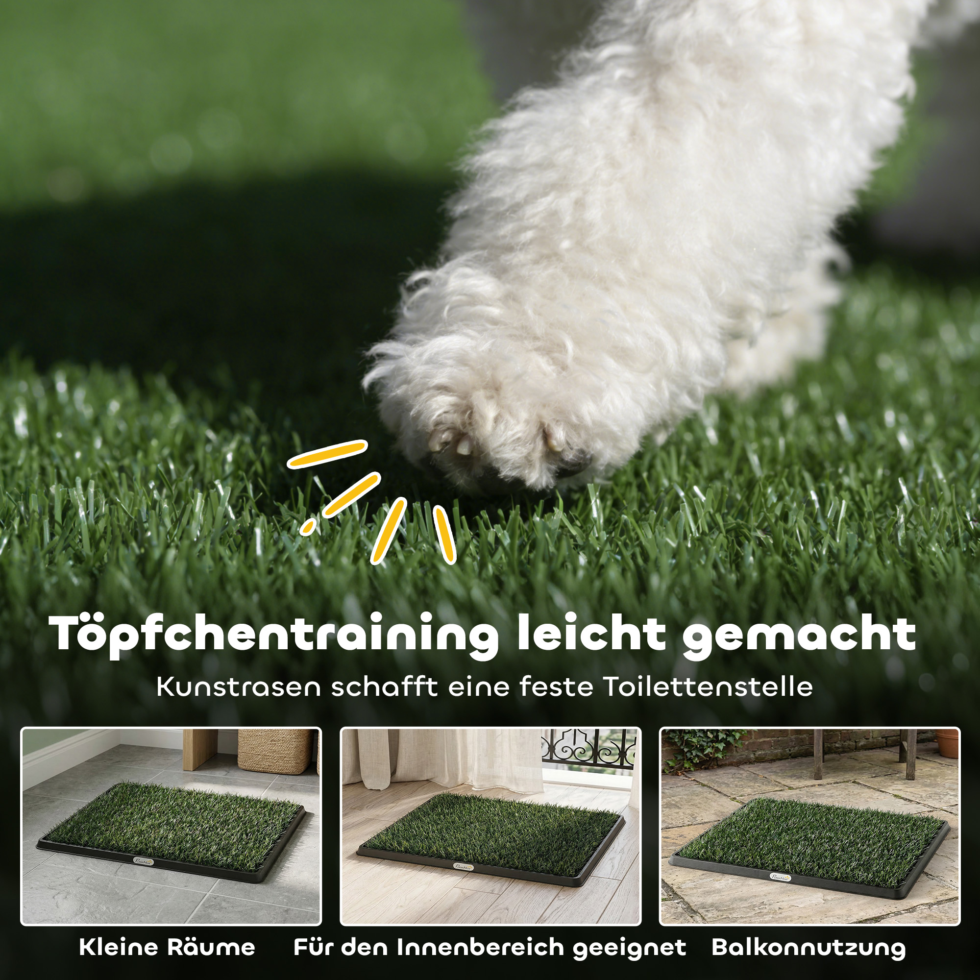 Hundetoilette 76 x 50,5 cm Hundeklo mit 2 Kunstrasen waschbar Welpentoilette für Hunde für Balkon Zuhause Schwarz+Grün