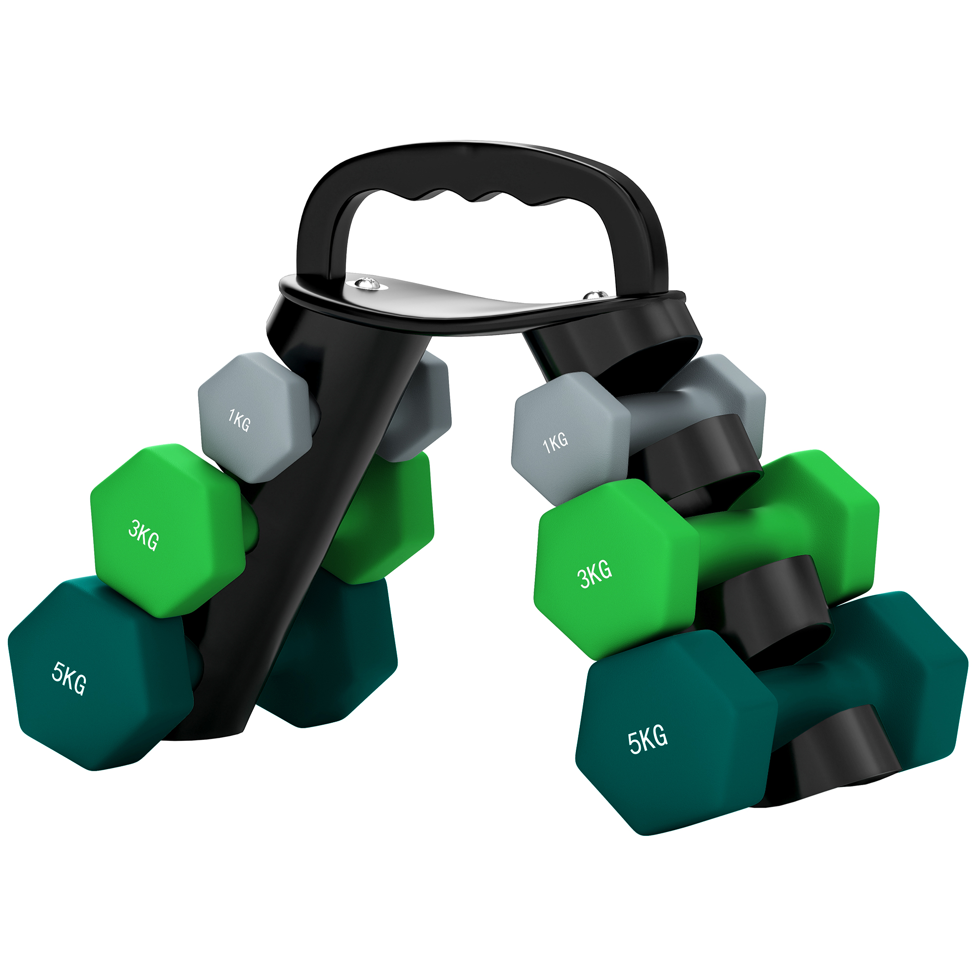 Hantelset mit Aufbewahrungsgestell, Set mit 6 Hanteln für Fitness-Training, 2 x 1kg, 2 x 3kg, 2 x 5kg Hantelset mit Aufbewahrungsgestell, Set mit 6 Hanteln für Fitness-Training, 2 x 1kg, 2 x 3kg, 2 x 5kg