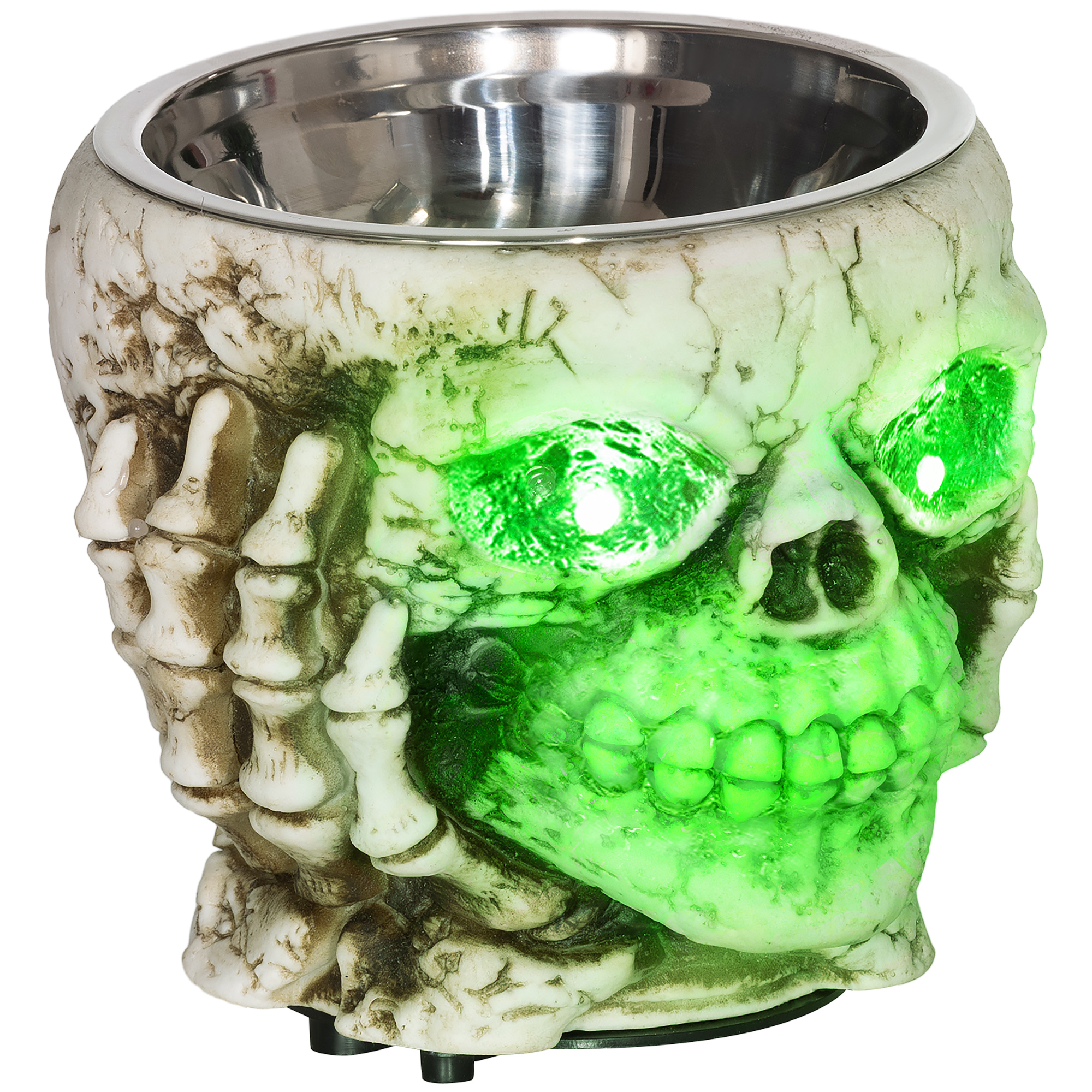 Halloweendekoration, Skelett-Süßigkeitenschale, leuchtende Augen, unheimliches Heulen, Grau/Schwarz Halloweendekoration, Skelett-Süßigkeitenschale, leuchtende Augen, unheimliches Heulen, Grau/Schwarz