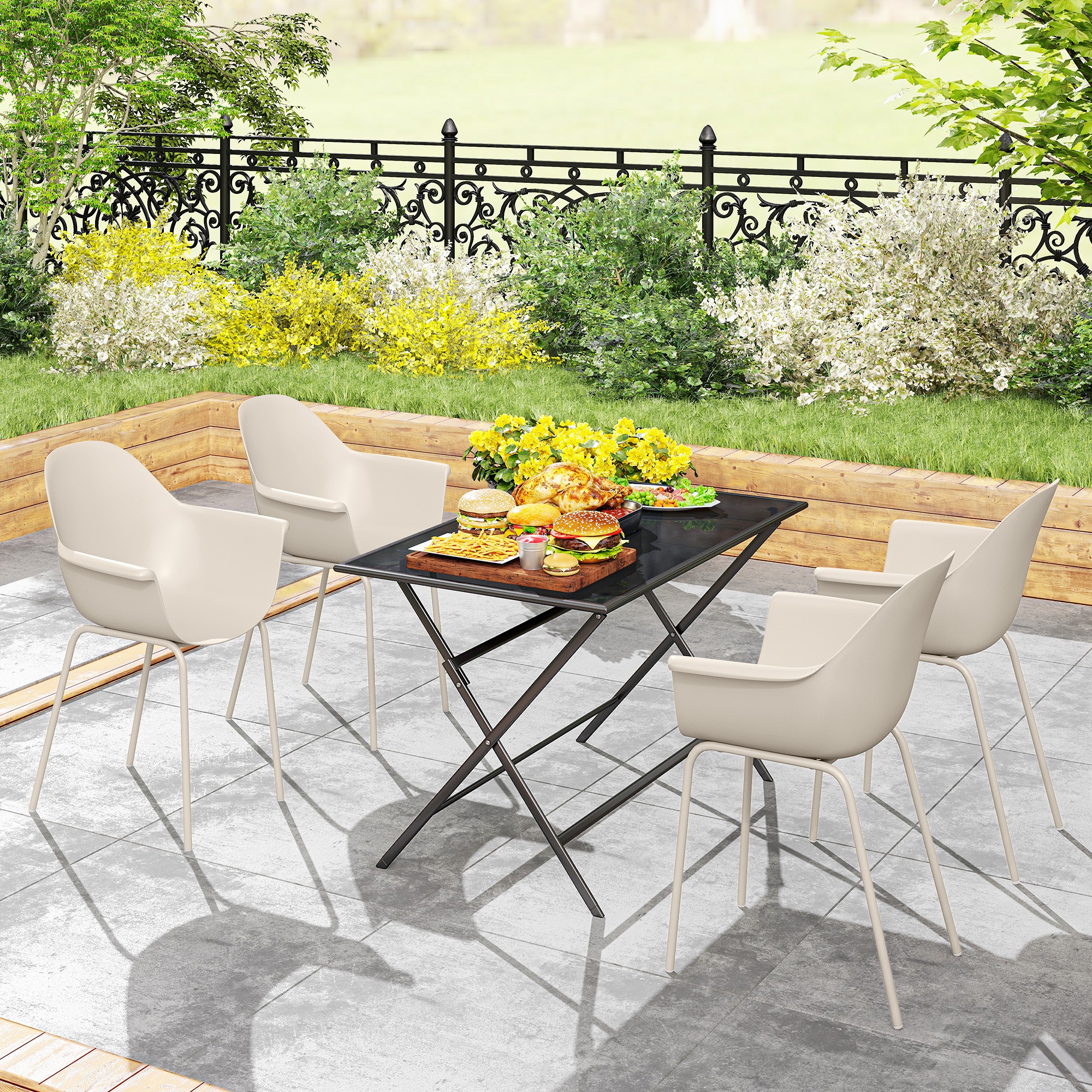 4er-Set Gartenstühle Outdoorstühle Gartenstuhl, Moderns Design, 59 cm x 55 cm x 84 cm, Grau