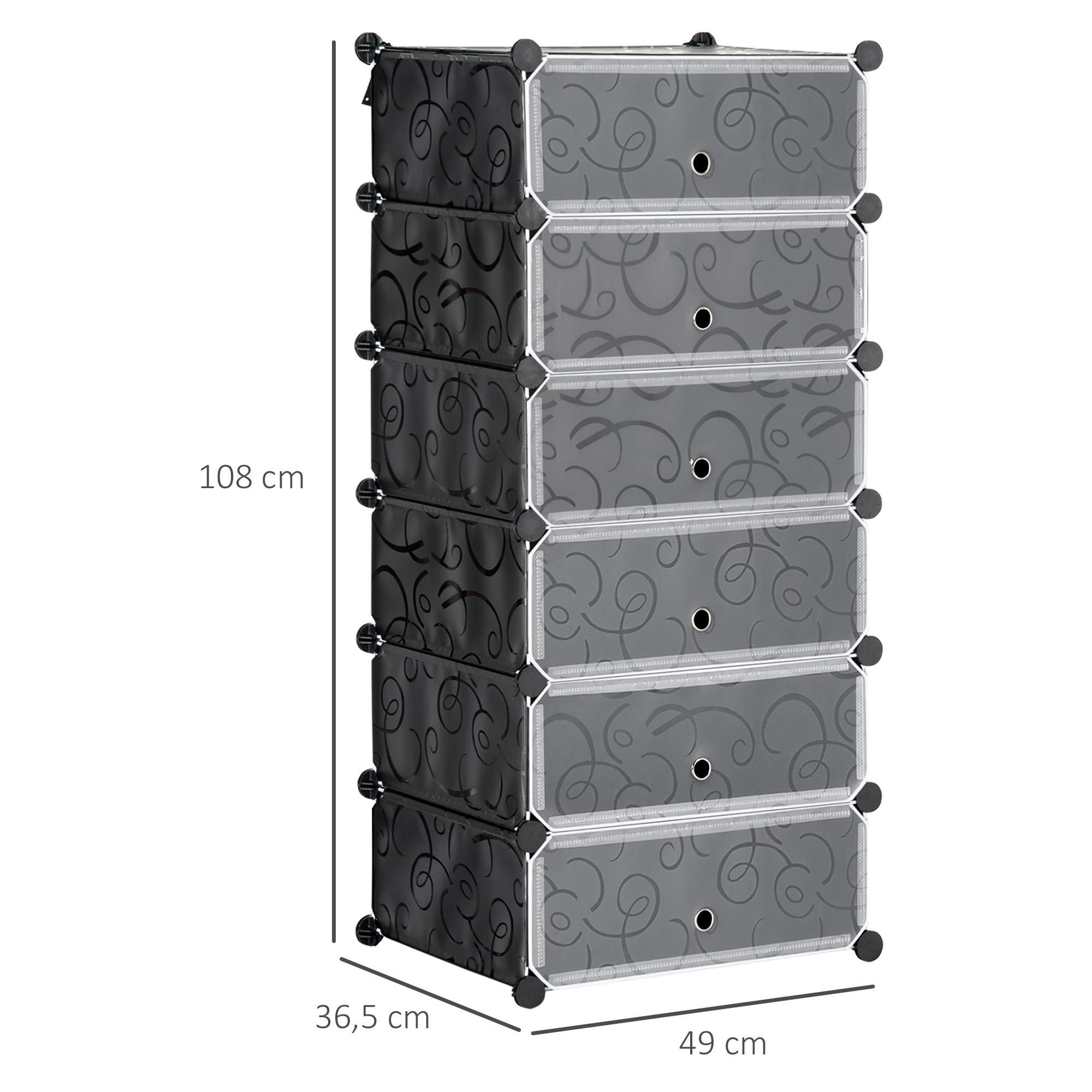 Modulares Regalsystem für 6 Paar Schuhe, 49 cm x 36,5 cm x 108 cm, Schwarz