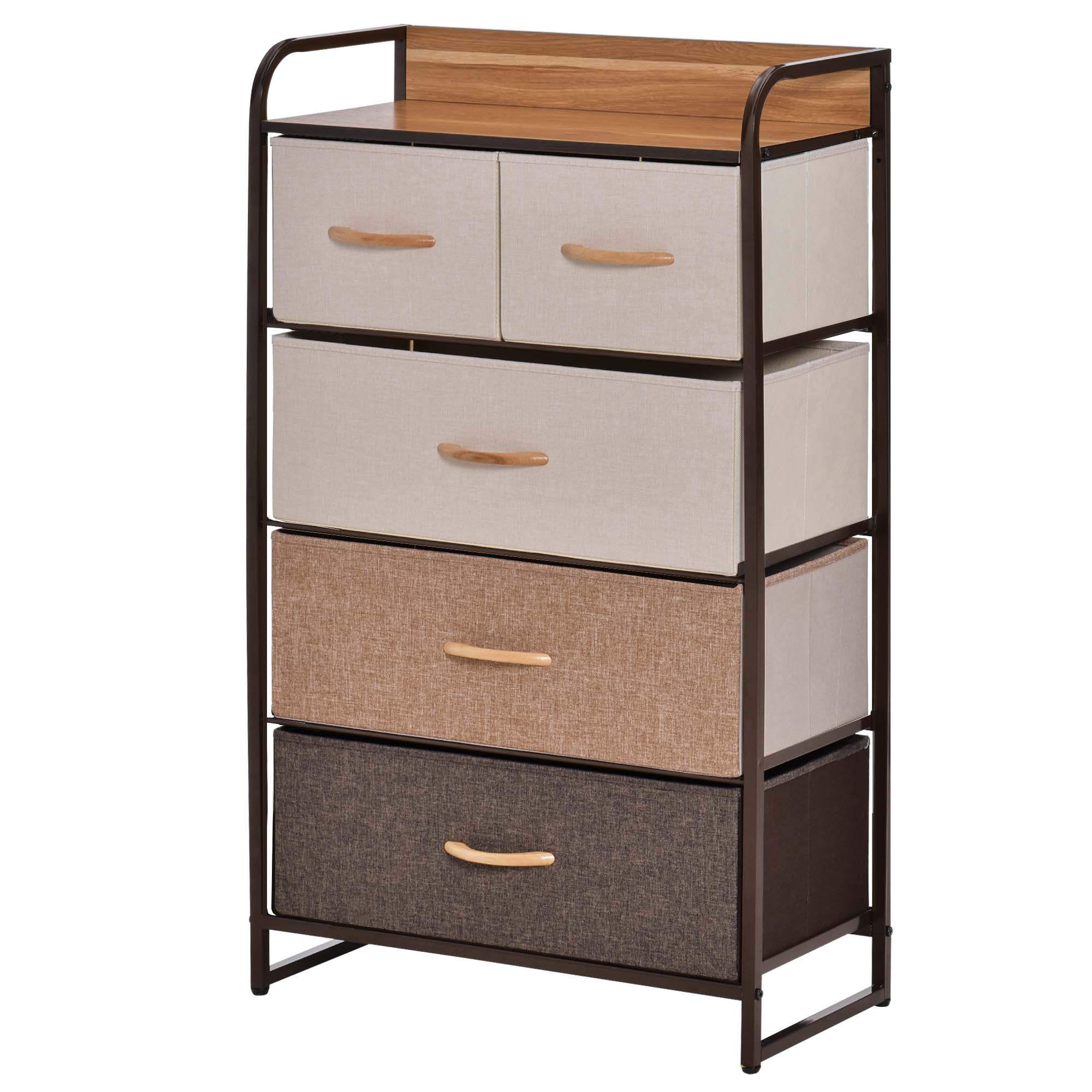 Kommode mit 5 faltbaren Stoffschubladen, Ablage, stabiler Stahlrahmen, 58 x 29 x 99 cm