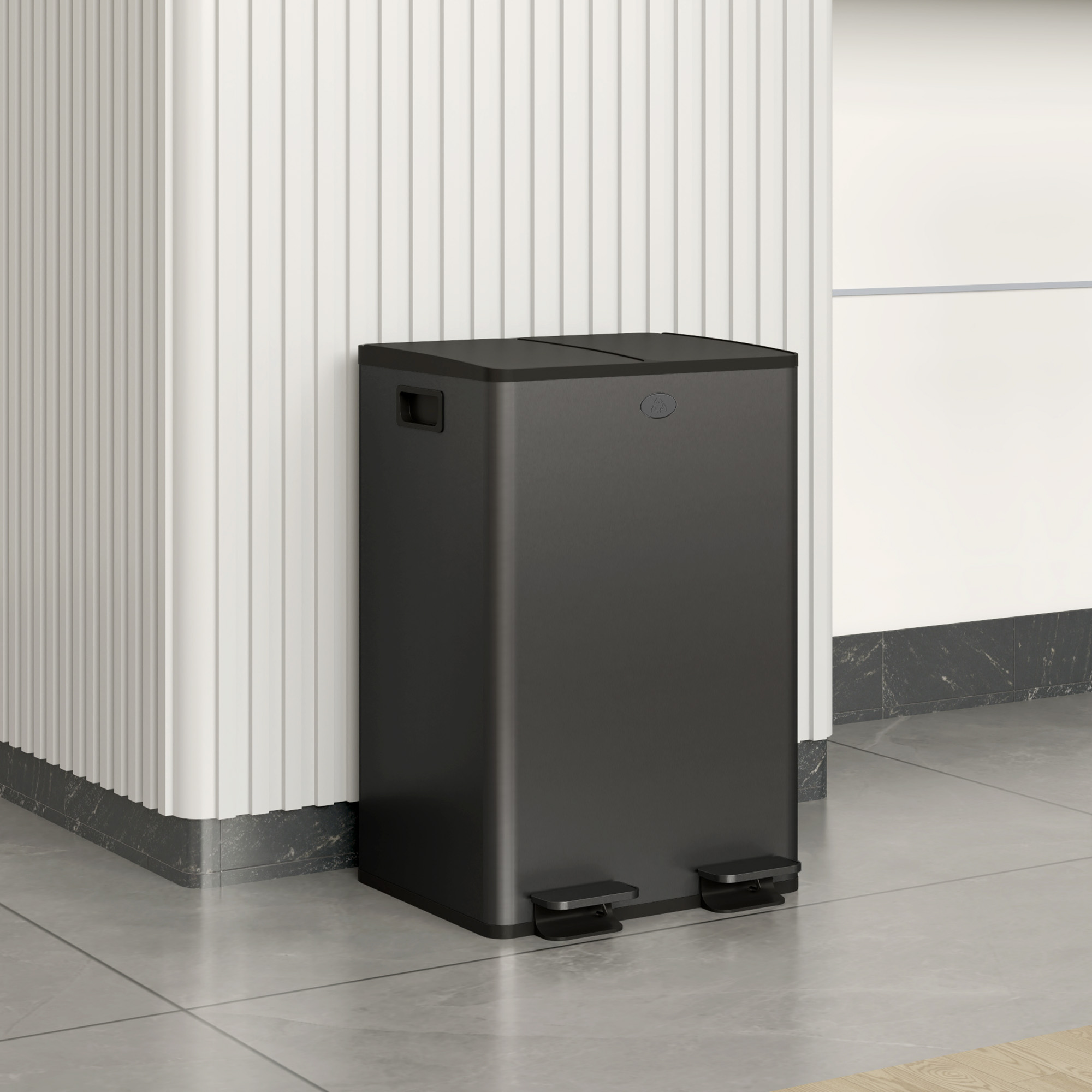2 x 28 L Doppelmülleimer, Pedalöffnung, leicht zu reinigen, Edelstahl, Kunststoff, Schwarz