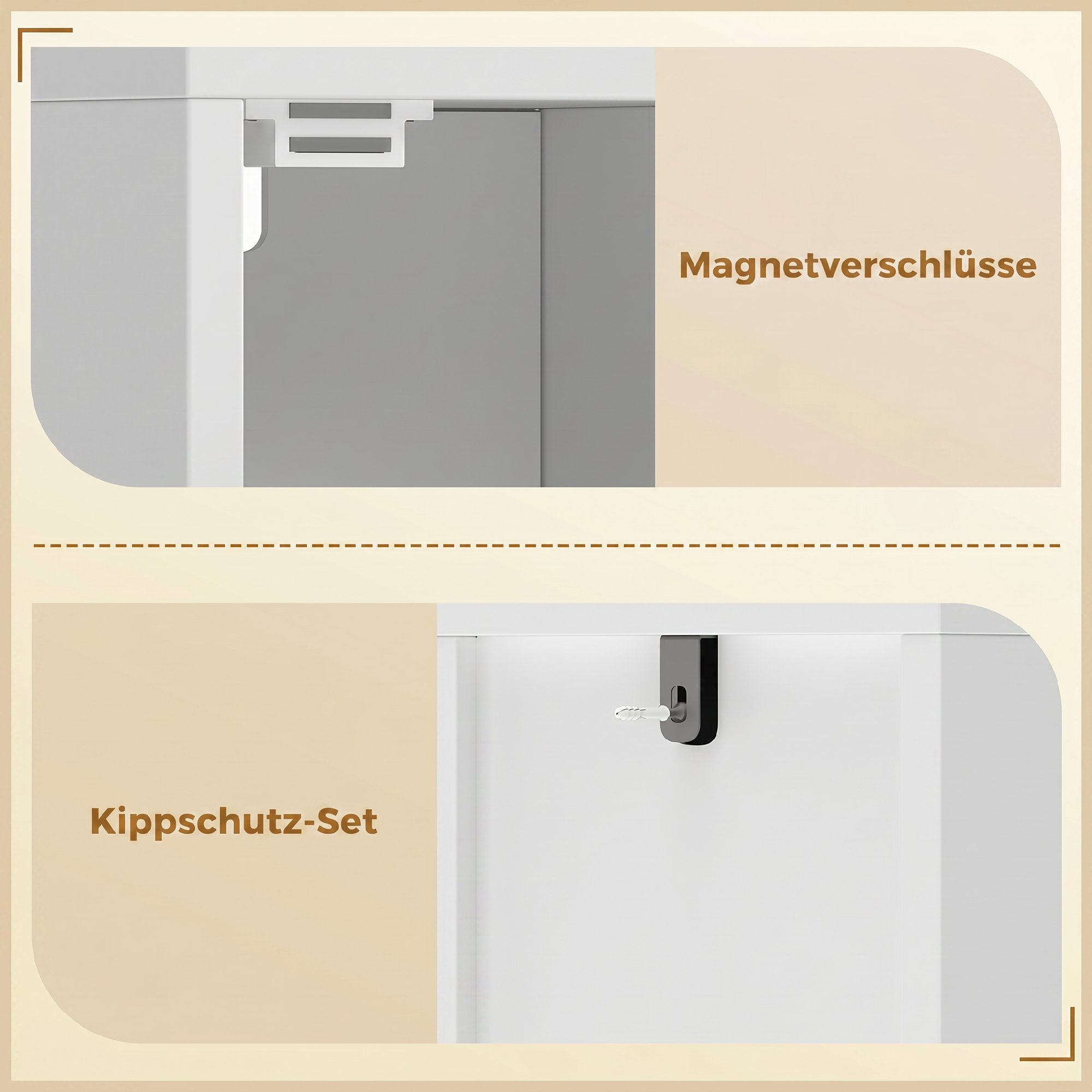 Badezimmerschrank schmaler Badschrank mit Schublade gewölbten Türen offenem Fach verstellbare Ablage 20x20x185 cm Weiß