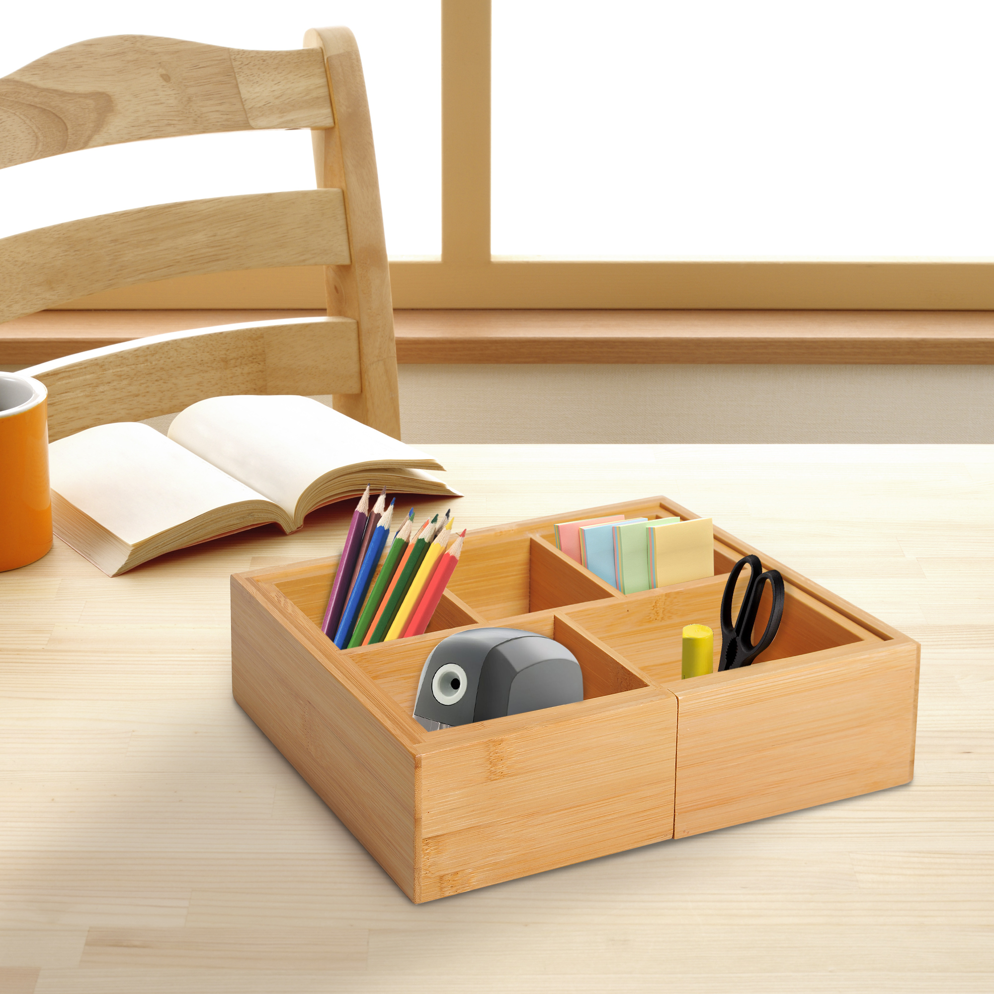 Aufbewahrungsbox Ordnungsbox Schubladen Organizer ausziehbar Bambus Natur 24,6 x 17,6 x 7 cm