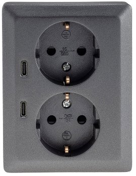 MILOS Schutzkontakt-Steckdose 2-fach / 250V~/16A, 1x UP, 2x USB C/PD, anthrazit