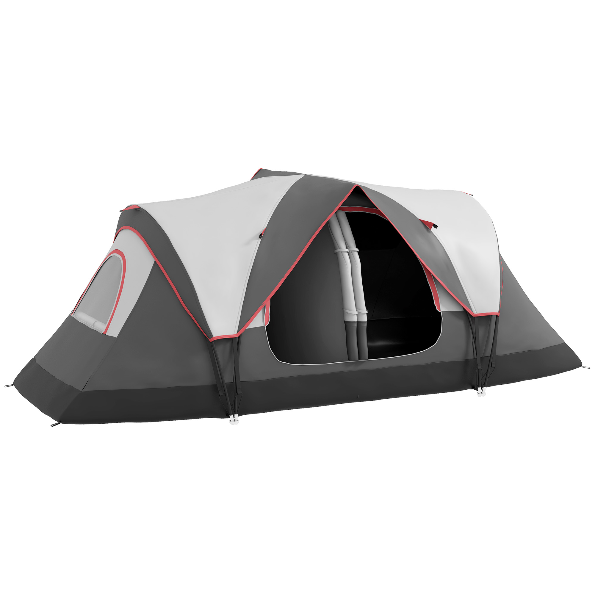 Campingzelt, 2 Räume, Trennwand, für 6-8 Personen, Regenschutz, Grau