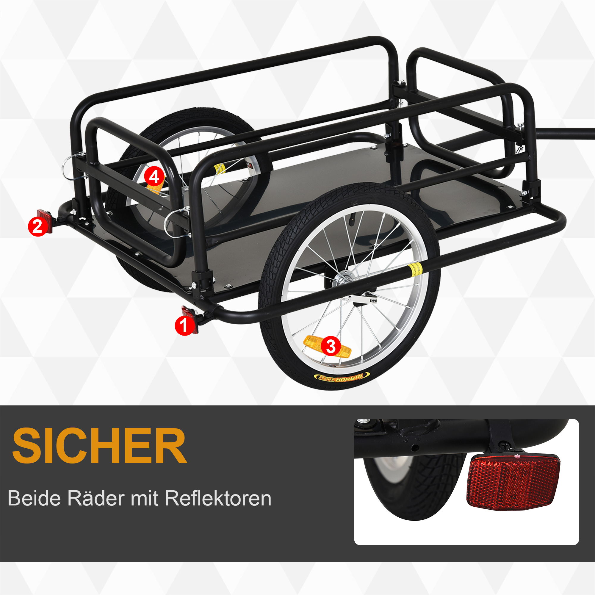 Fahrradanhänger Lastenanhänger für Fahrrad 40 kg Belastbarkeit Transportanhänger Handwagen Kupplung Stahl Schwarz 139 x 71,5 x 49 cm