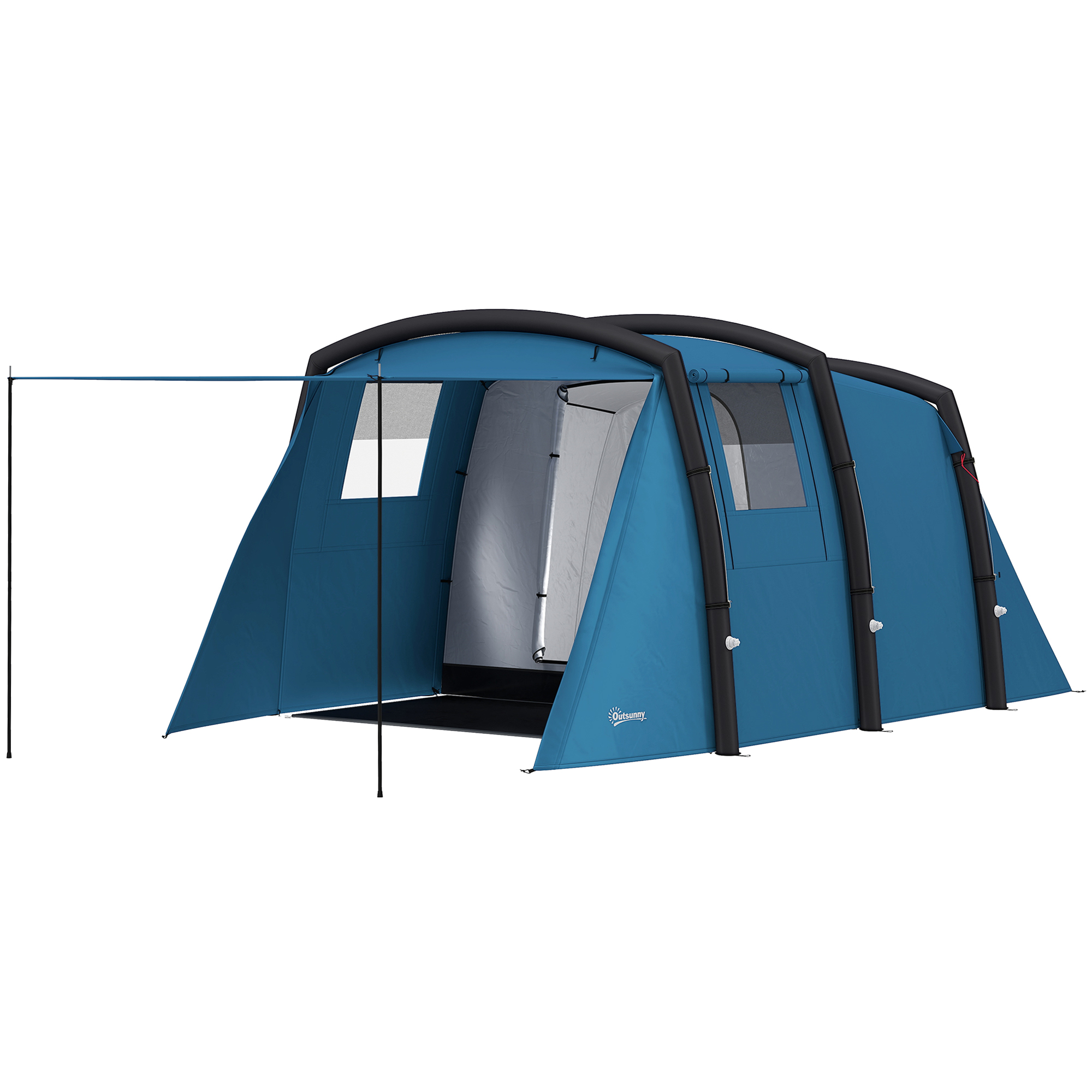 Aufblasbares Campingzelt 3-6 Personen Outdoor Tunnelzelt mit Seitenfenstern Tür Luftträger 4,4 x 2,8 x 1,95 m Blau