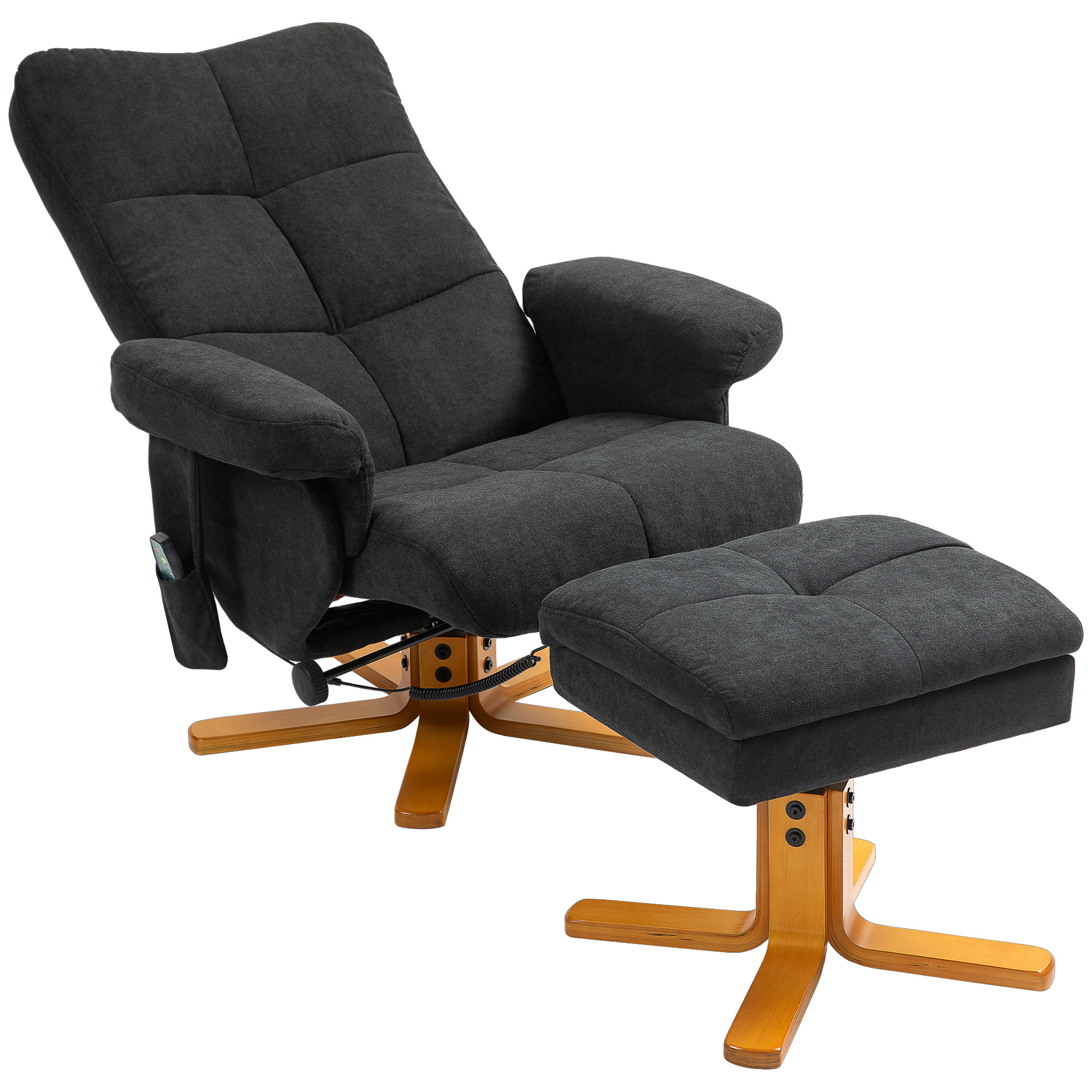 Massagesessel mit Liegefunktion und Fußhocker, 145°-Neigung, Polyester, 80 x 86 x 99 cm, Schwarz