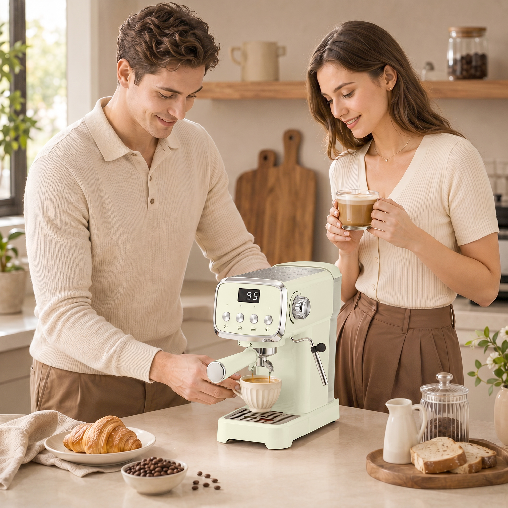 Siebträgermaschine 20 Bar Espressomaschine mit Milchaufschäumer und 1,2L abnehmbaren Wassertank für Espresso