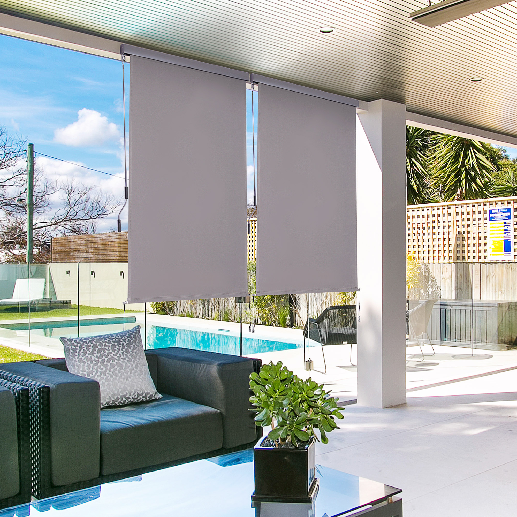 Senkrechtmarkise Balkonmarkise Vertikalmarkise Windschutz Seitenrollo Sichtschutz mit Handkurbel Polyesterstoff+Aluminium Grau 200 x 120 cm