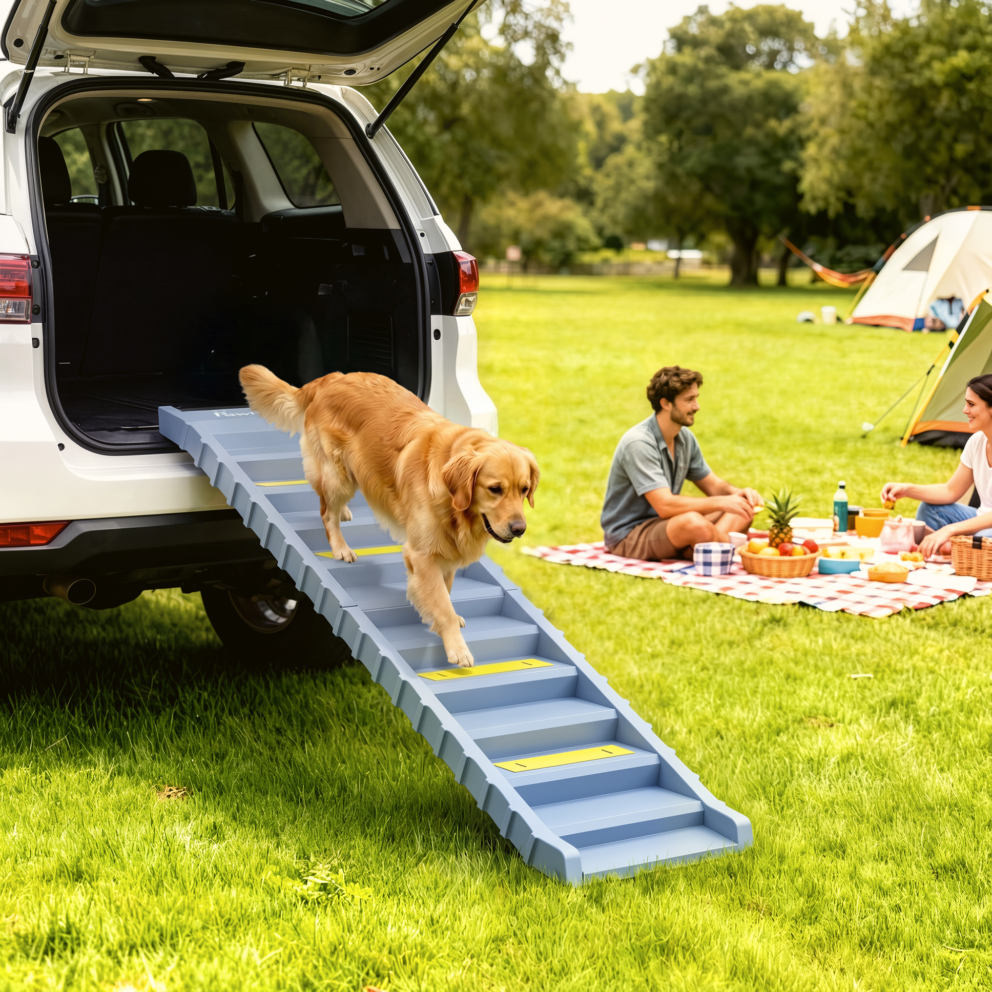 Hunderampe Auto klappbar Hundetreppe mit 10 Stufen Rutschfester Oberfläche, 154x40cm für groß Hunde bis 25kg