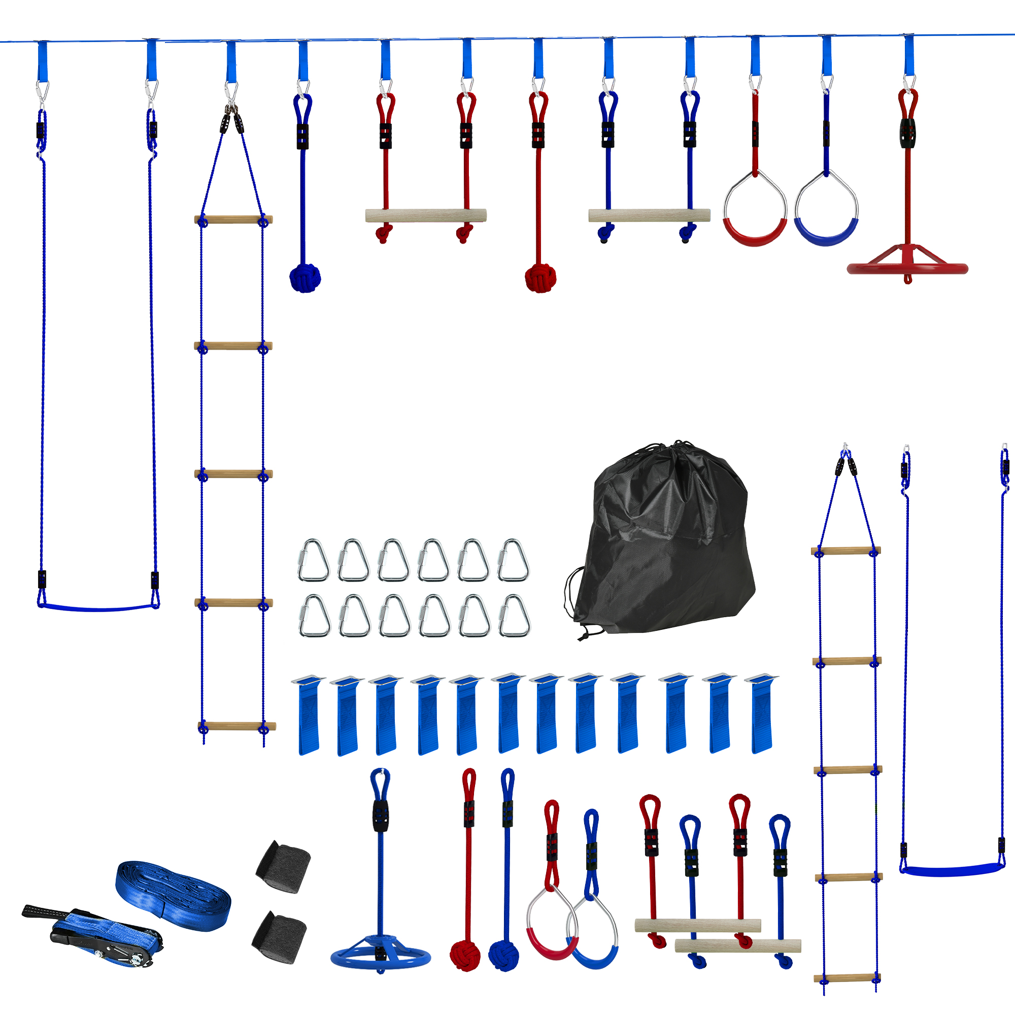 6 Seilrutschen-Kits für Kinder, 50 kg Belastbarkeit, 3-6 Jahre, Tragetasche, Blau