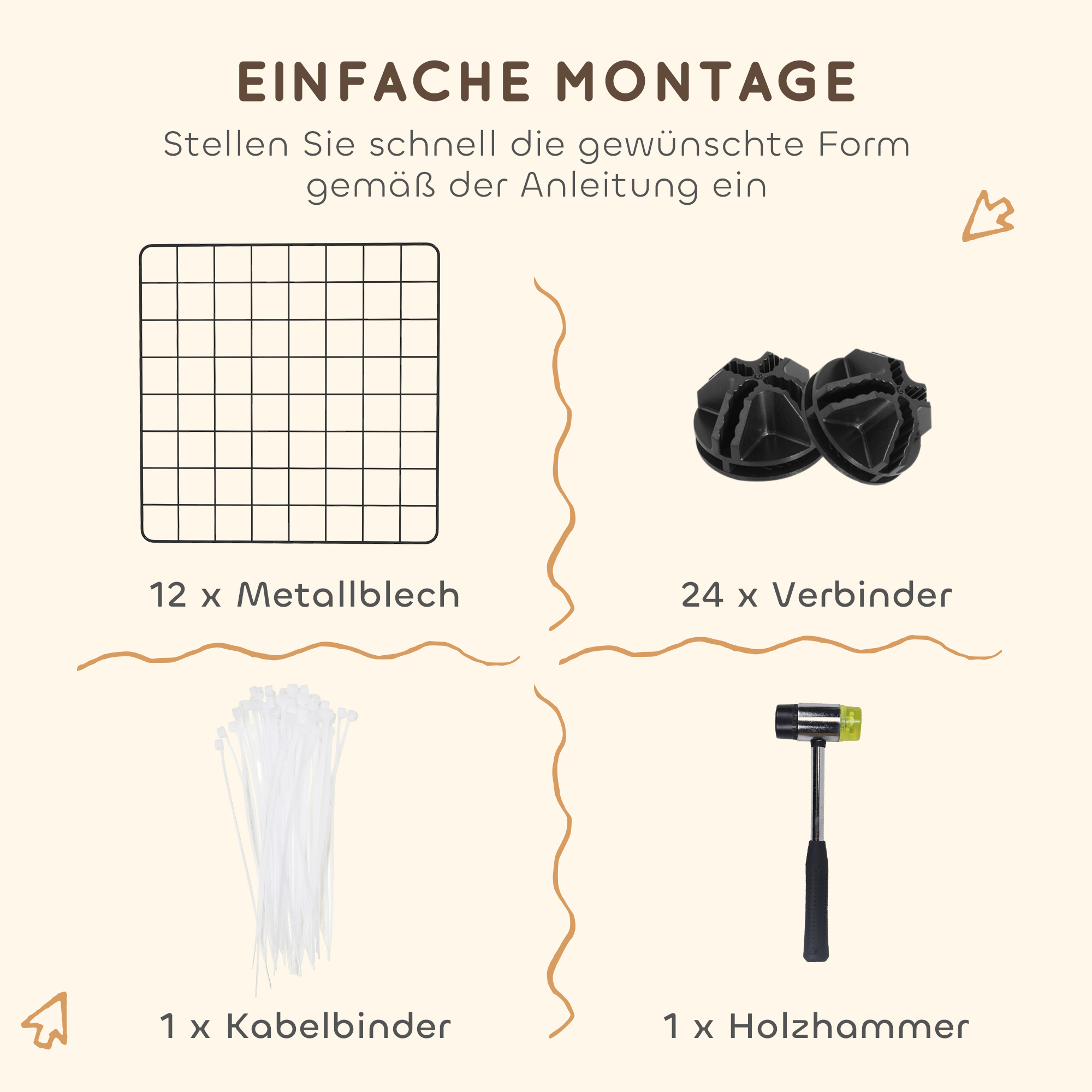 Freigehege, Freilaufgehege, Laufstall mit Metallgitter, flexibel kleintiergehege für kleintiere, umformbar Gehege für innen und außen, 106 x 73 x 36 cm, schwarz