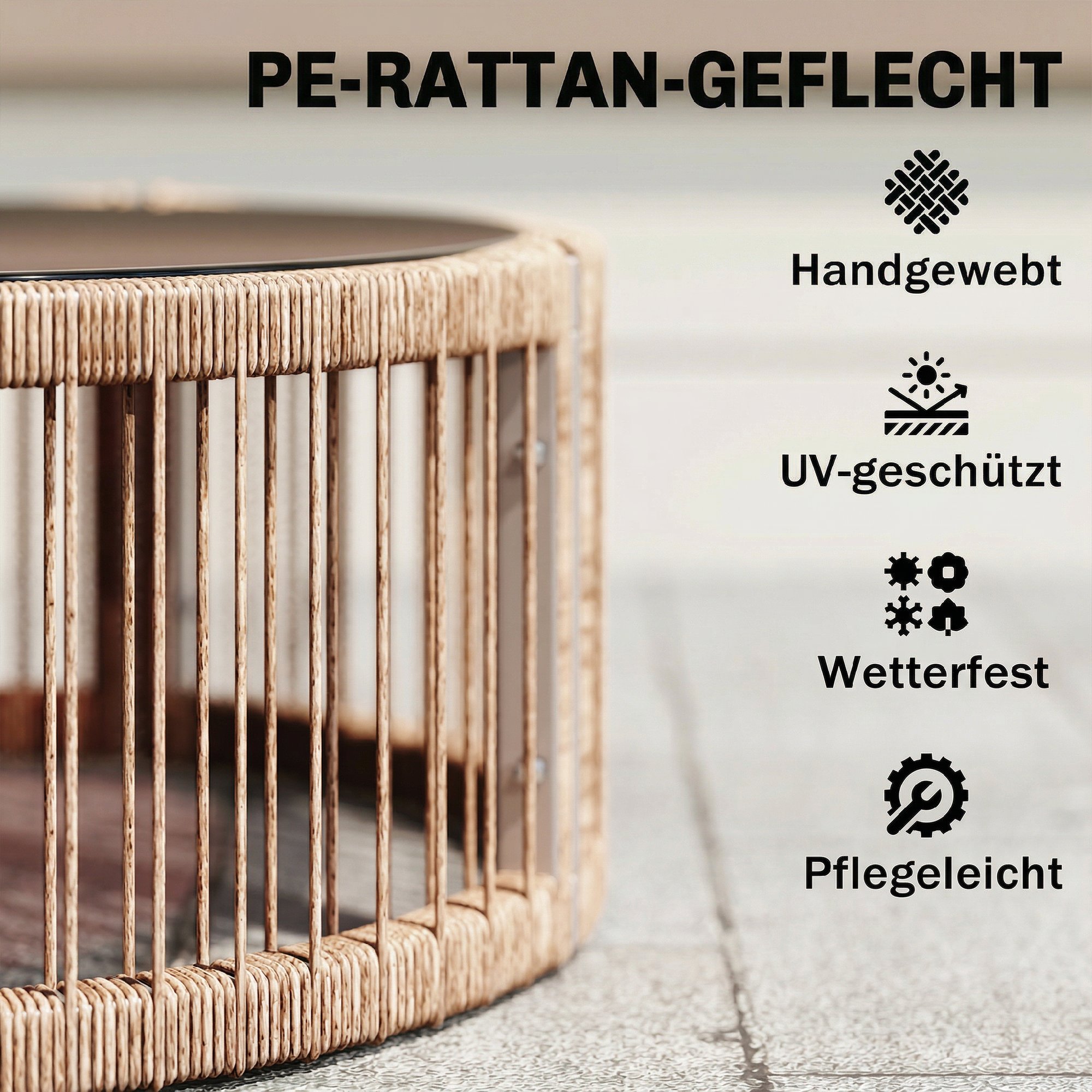 Gartenmöbel Set 4-teilig Polyrattan Lounge-Set mit Zweisitzer 2 Sessel Glastisch Breitem & Tiefem Sitz Dicke Kissen