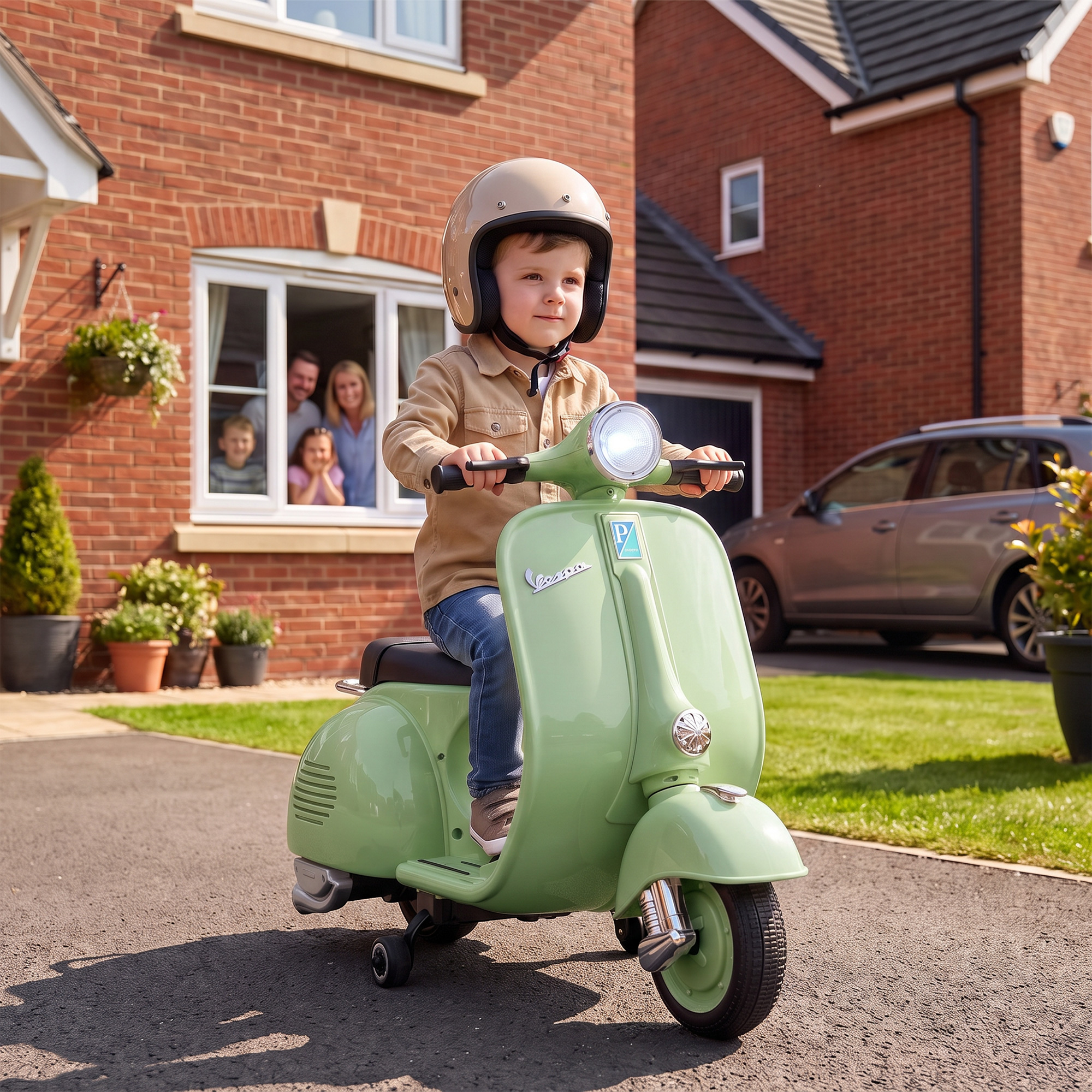Elektro Motorrad Kinder 6 V Elektromotorrad mit Stützrädern, Lithium-Akku, Softstart, Musik, USB Scheinwerfer Hupe