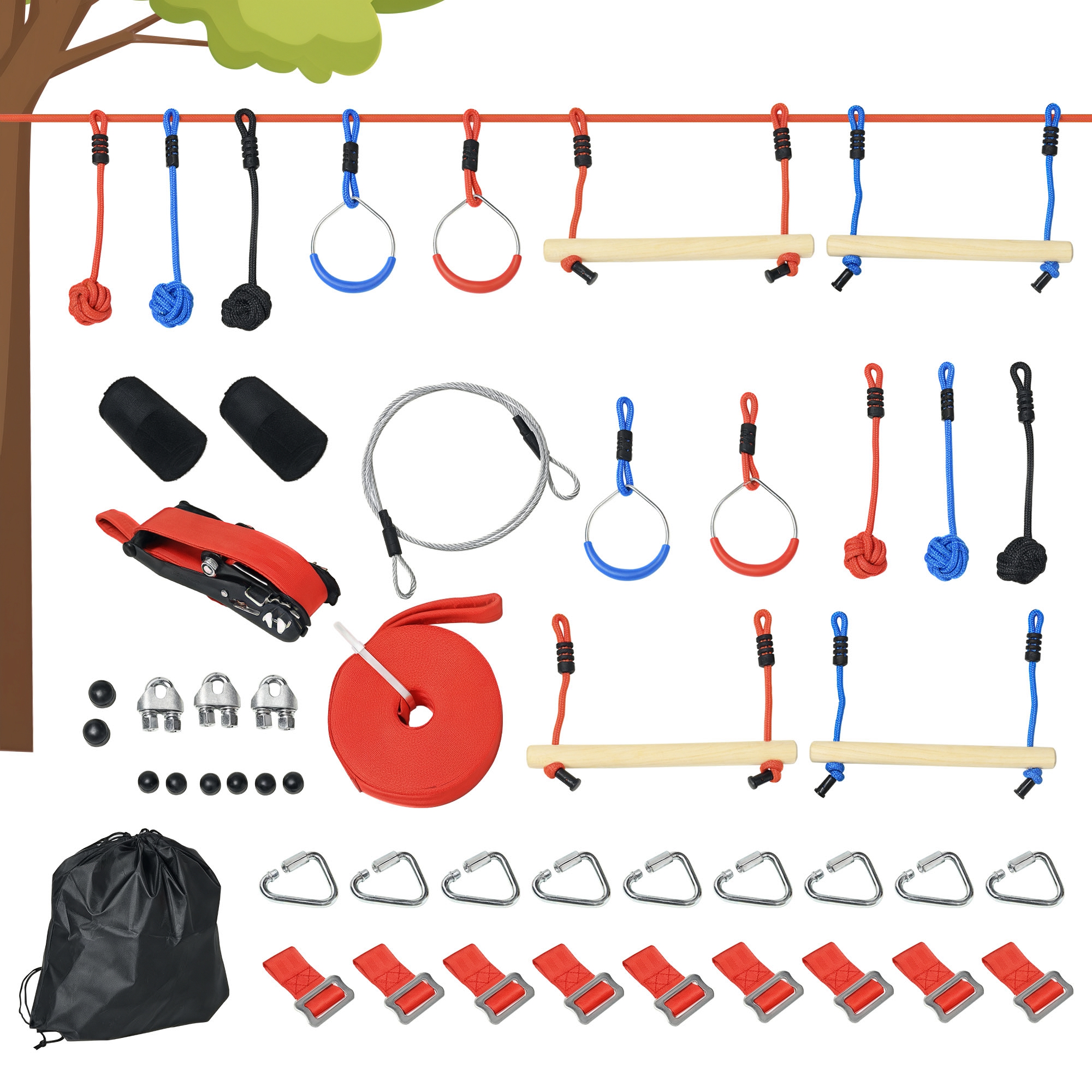 Ninja Kletterset, Slackline, 30-teilig, 10 m Seil, für Kinder 3-6 Jahren Ninja Kletterset, Slackline, 30-teilig, 10 m Seil, für Kinder 3-6 Jahren