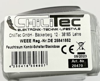 Feuchtraum Kombi-Schalter/Steckdose,IP44 / 250V~/ 10/16A, grau, AP horizontal