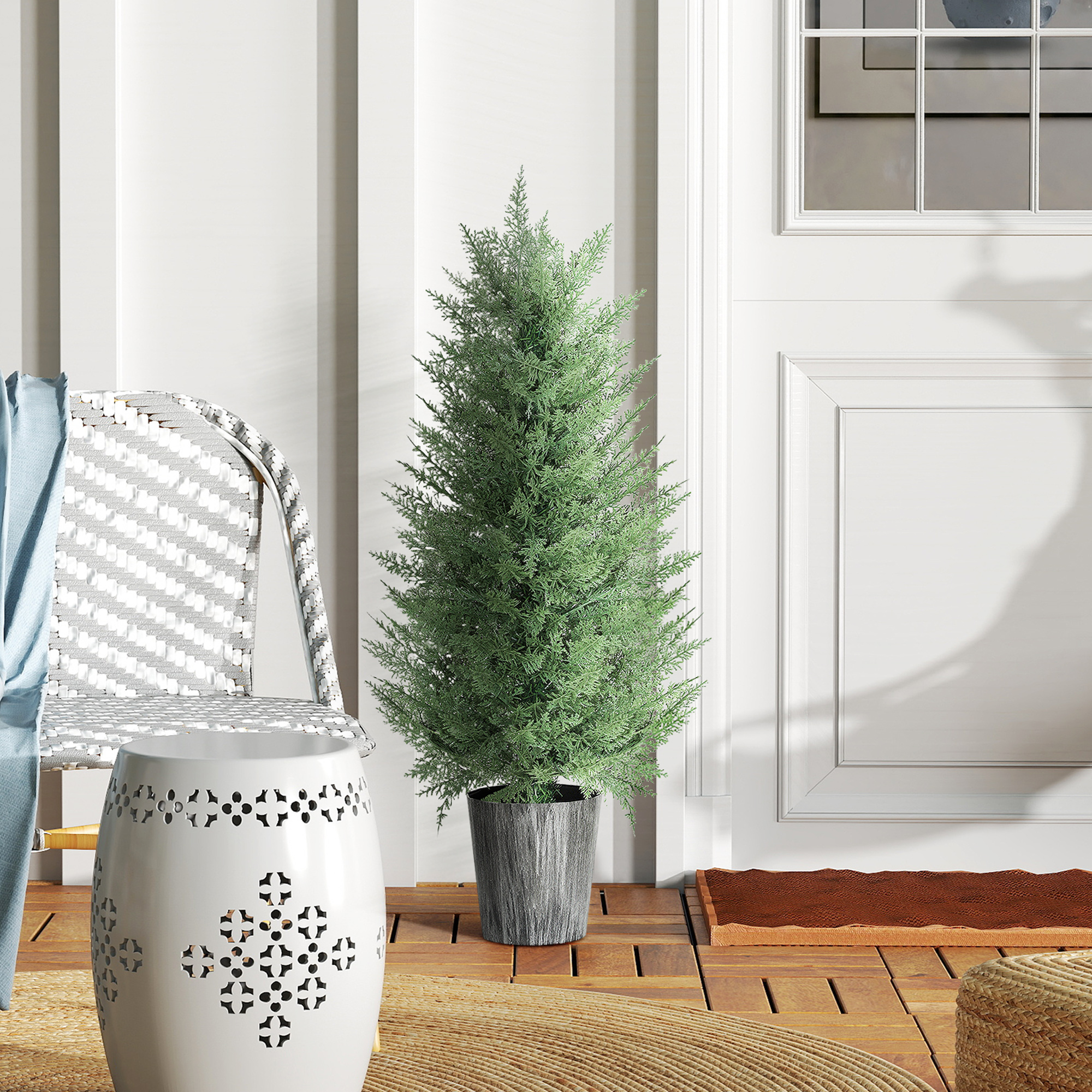 2er Set Künstliche Zypressenbäume groß 90cm Kunstpflanze, Plastik Künstliche Pflanzen im Topf 15 x 15 x 90 cm Grün